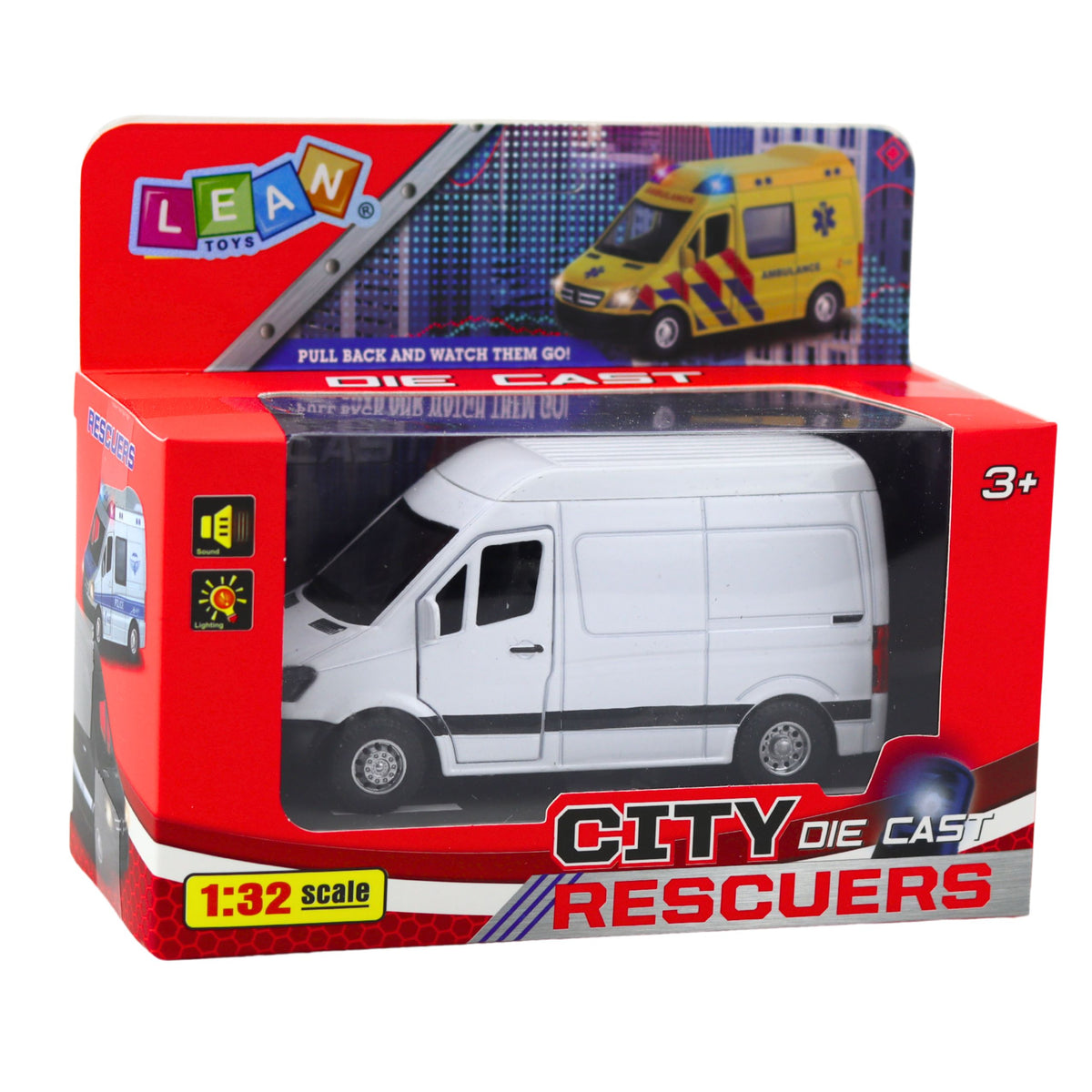 Metal Delivery Truck With Pull Back Motor Lights Sounds White 1:32