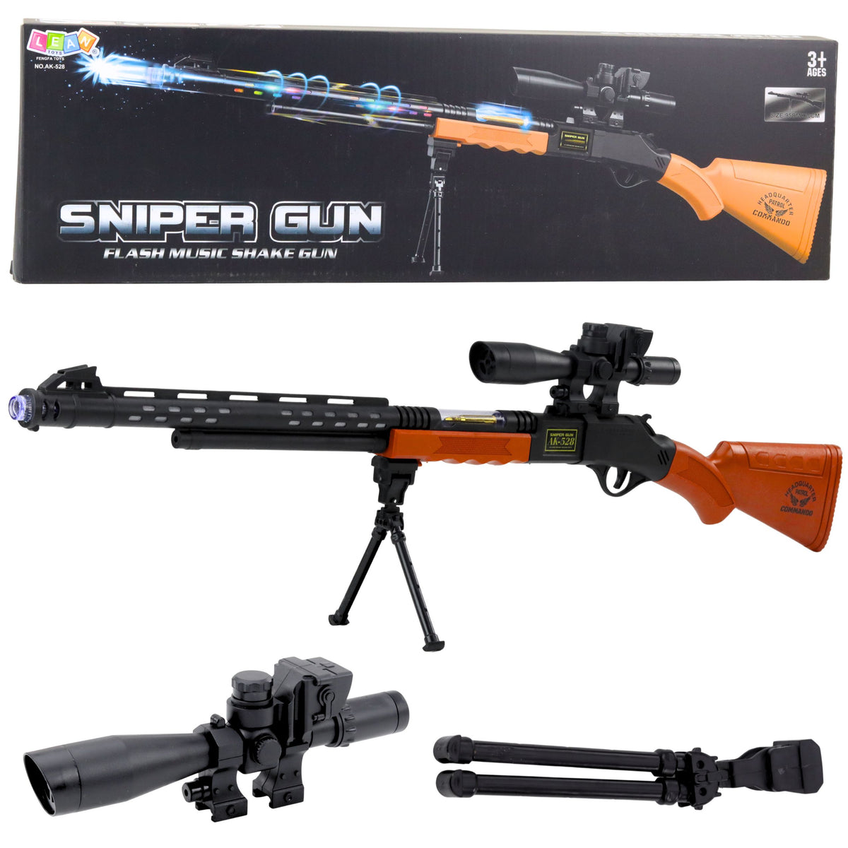 Toy Sniper Rifle Ak-528 Sight Tripod Lights Sounds