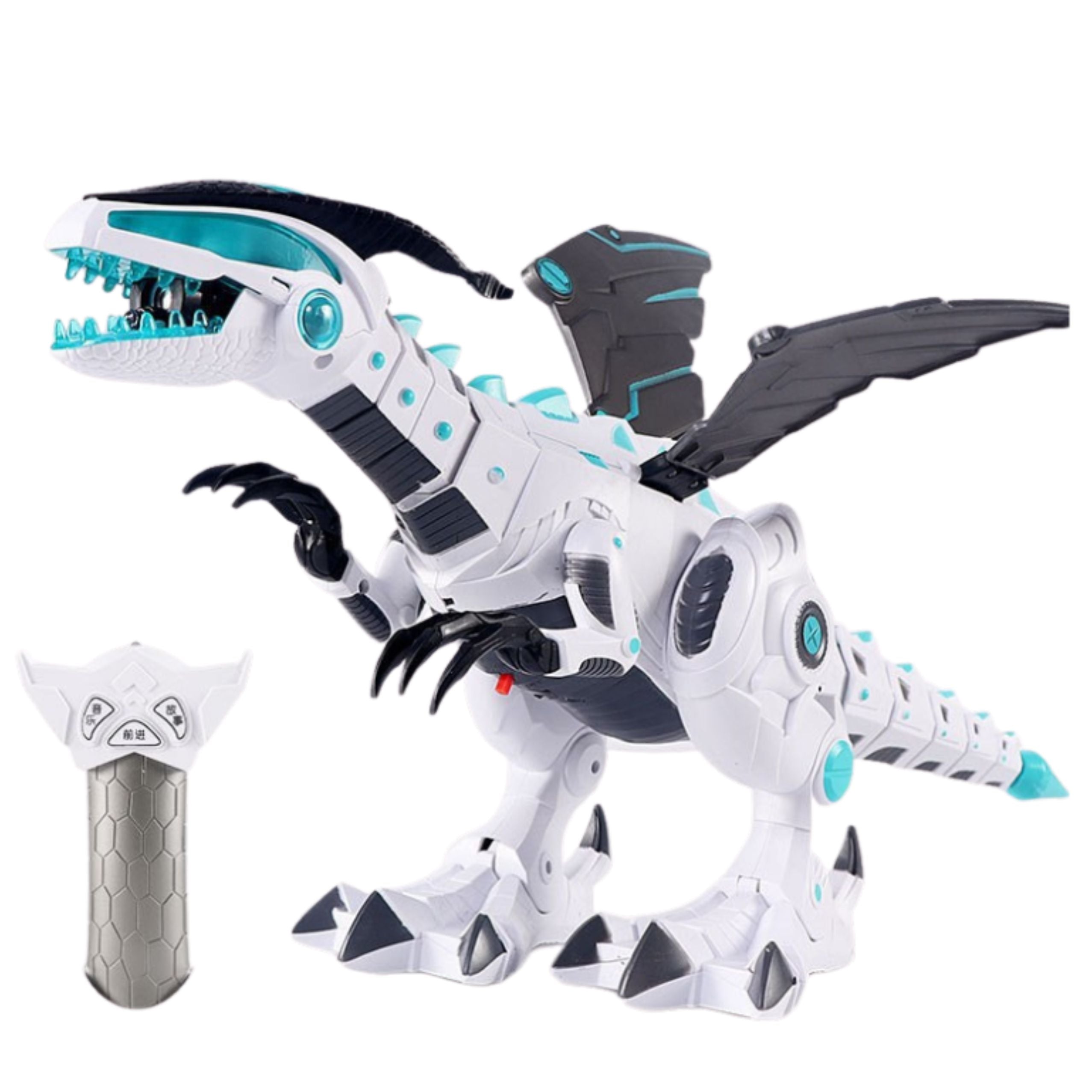Rc Remote Controlled Dinosaur Robot With Wings Lights And Sounds White