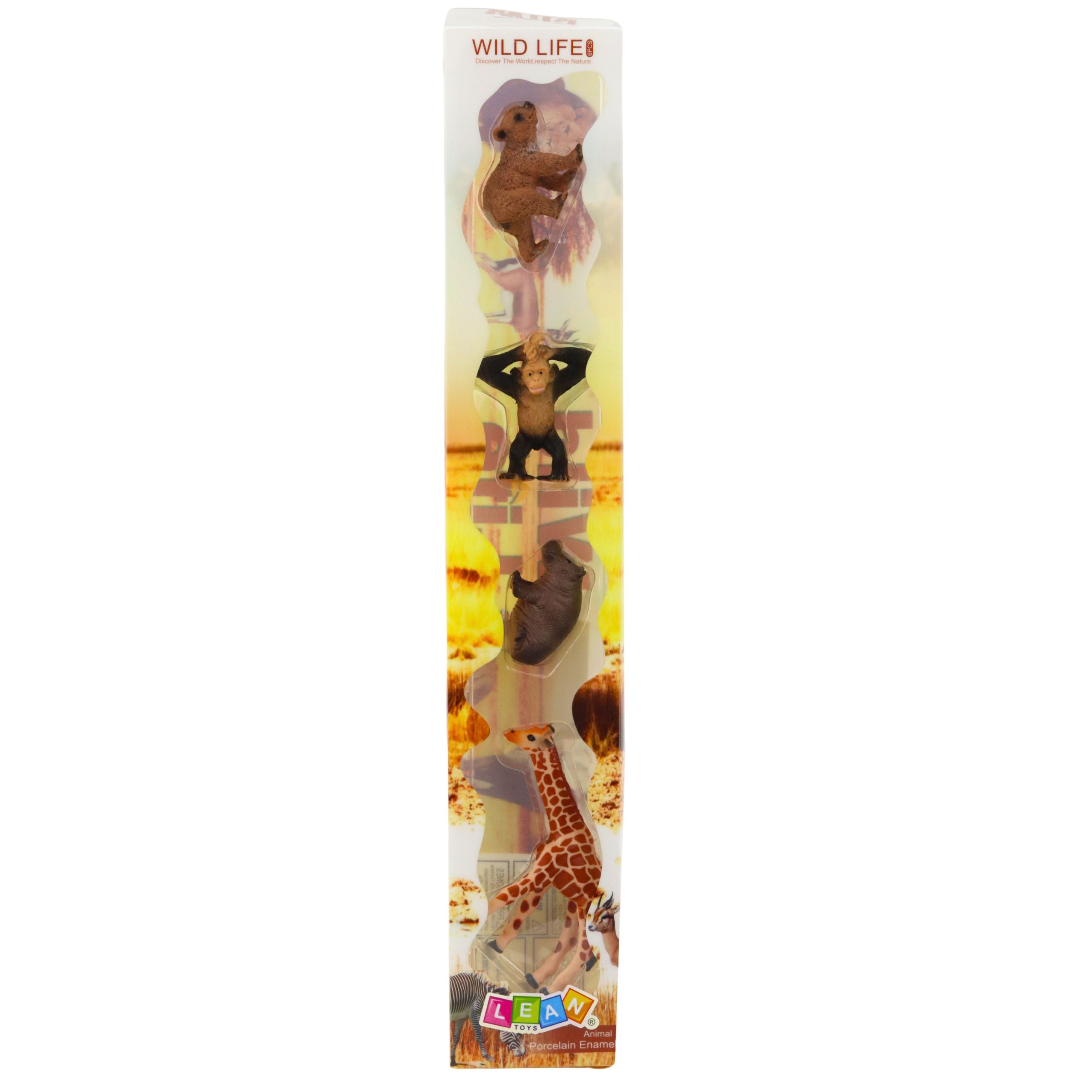 Set Of Mini Figures Wild Animals Chimpanzee Giraffe 6-9cm 4pcs