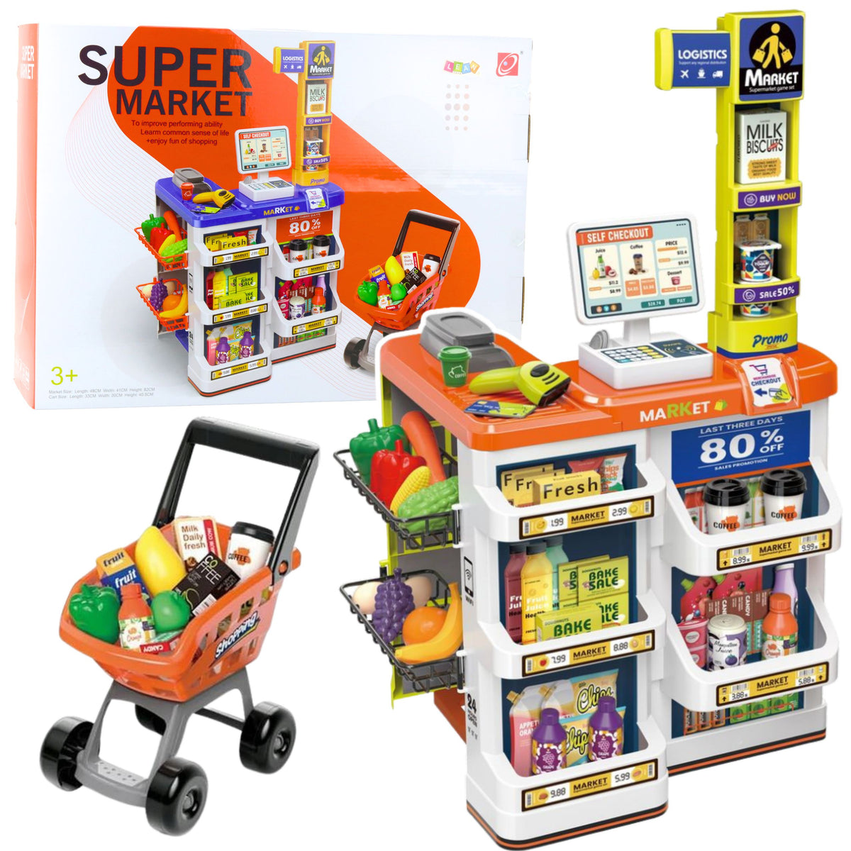 Shop Set Cash Register Trolley Scanner Supermarket Kids Shop