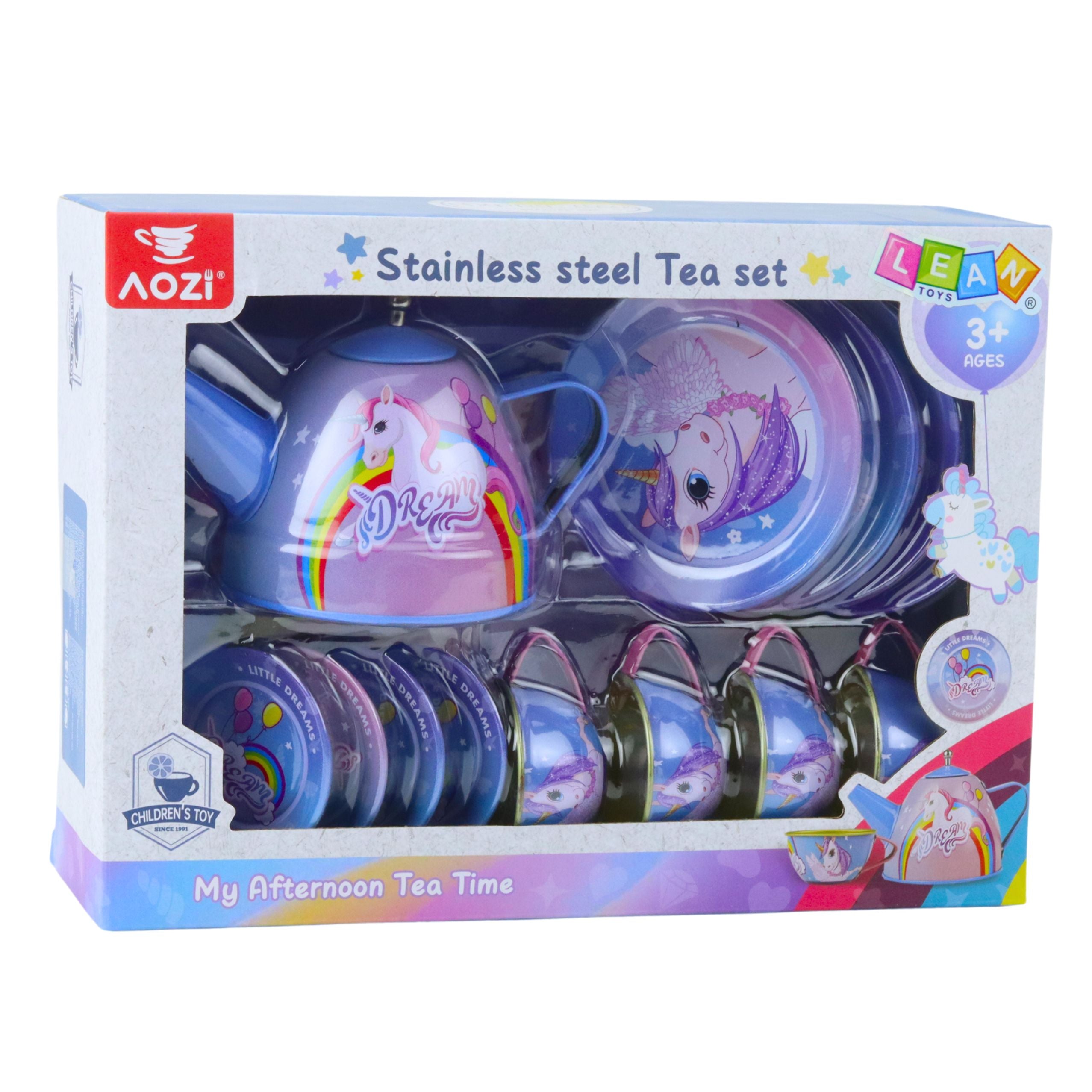 Children's Metal Tea Set With Cups Teapot And Tray Unicorn