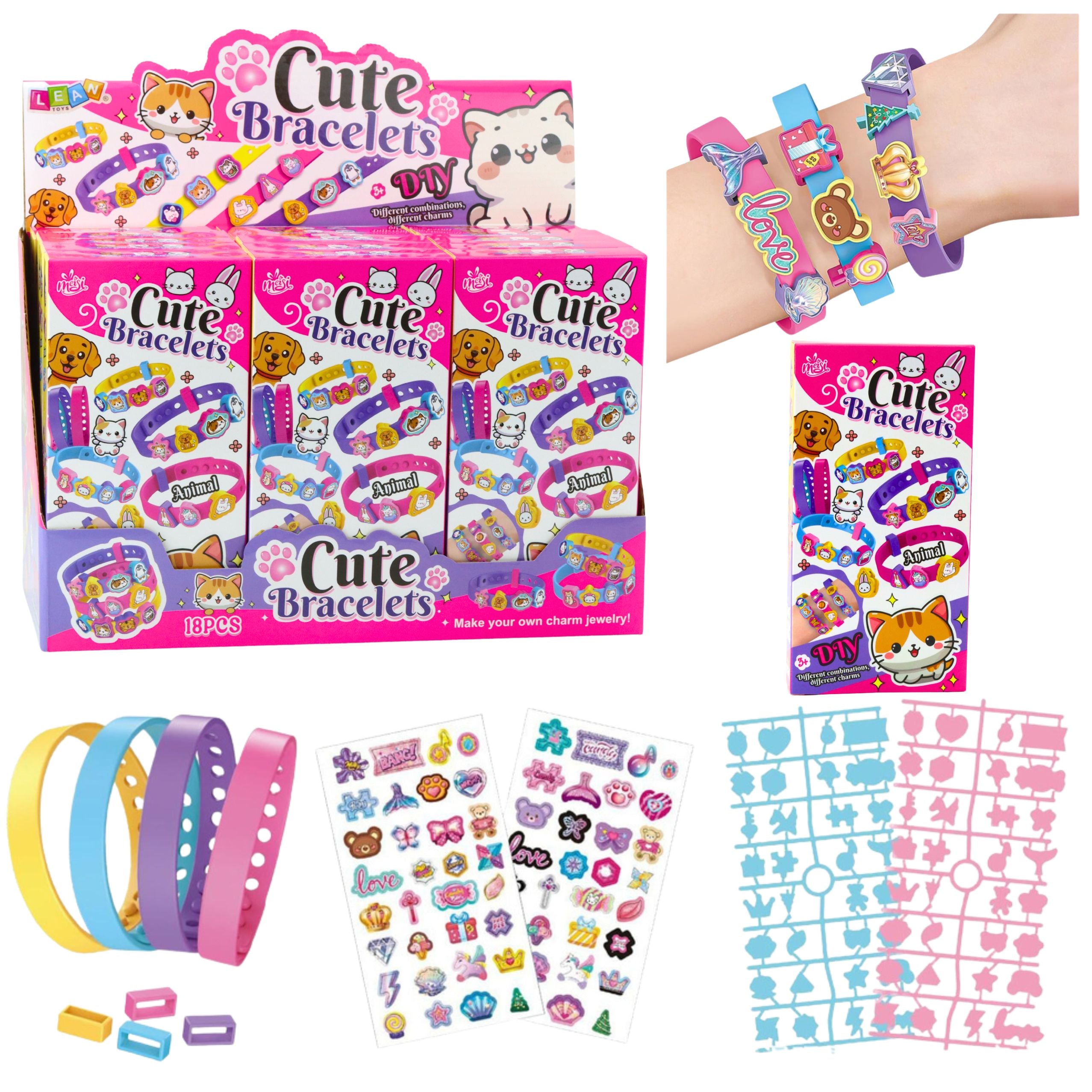 Diy Bracelet Set Animal Charms 4 Colorful Bracelets
