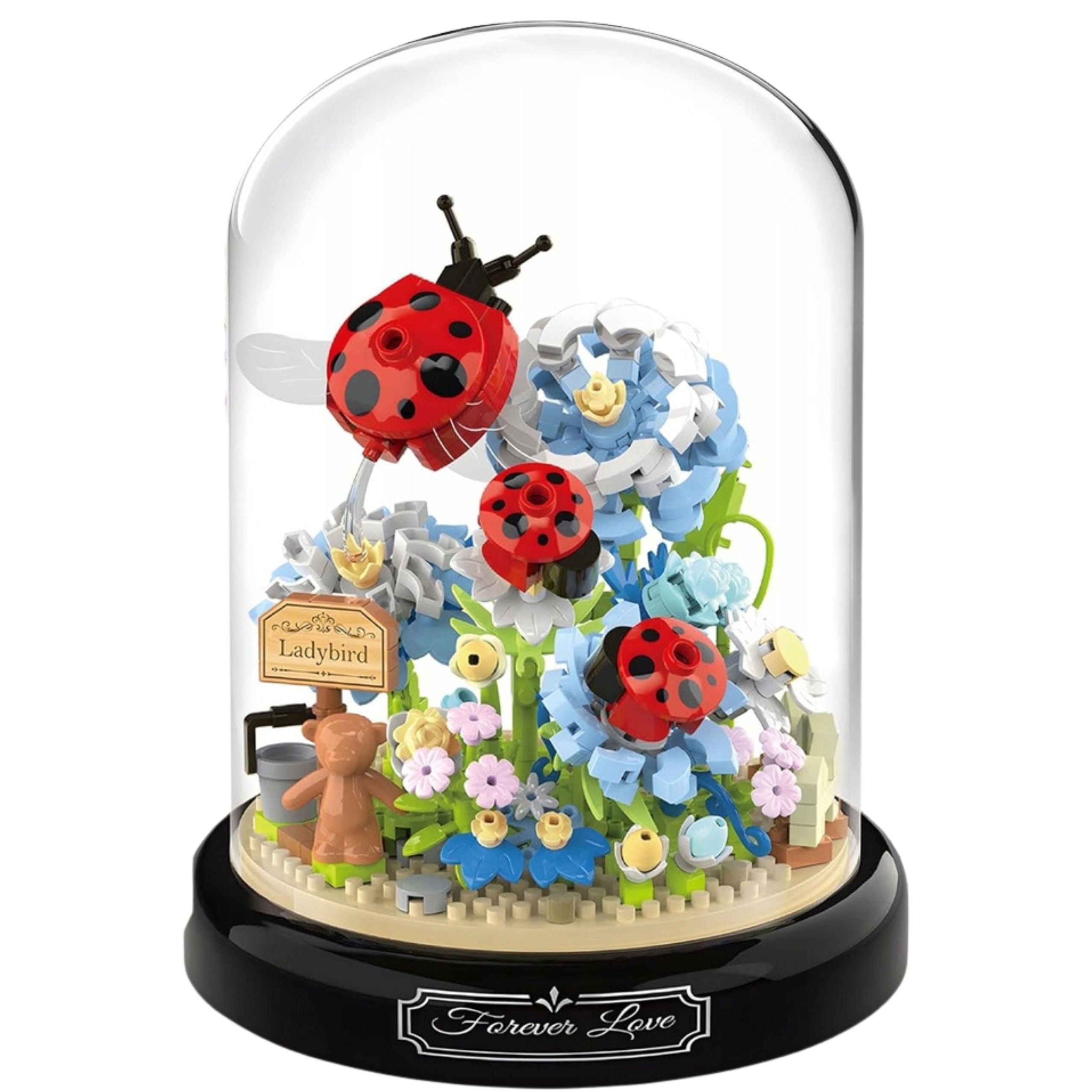 Construction Blocks Floral Composition With Ladybugs In A Dome 596 Pcs.