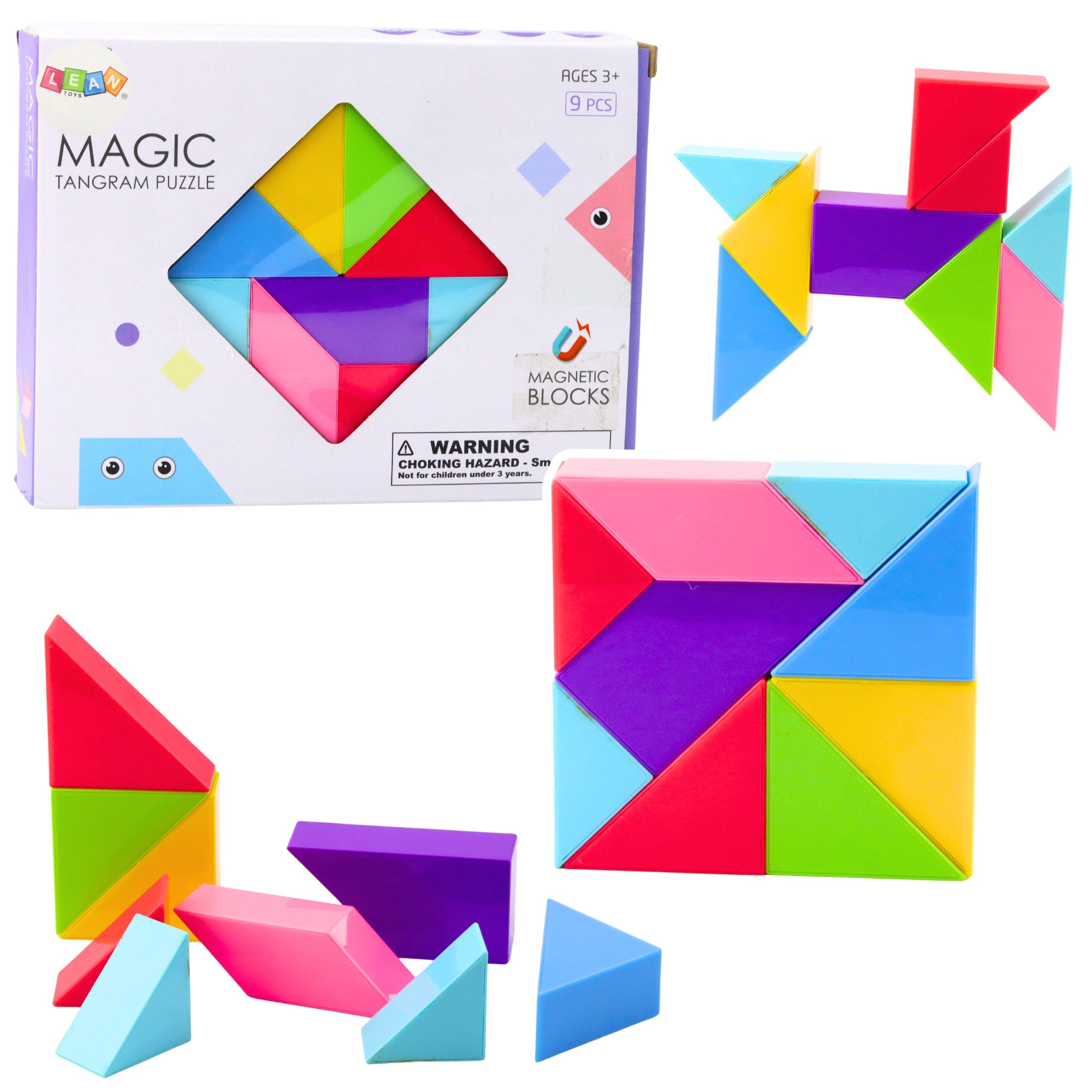 Magnetic Tangram Blocks Colorful Puzzle Stickers 9 Pcs.