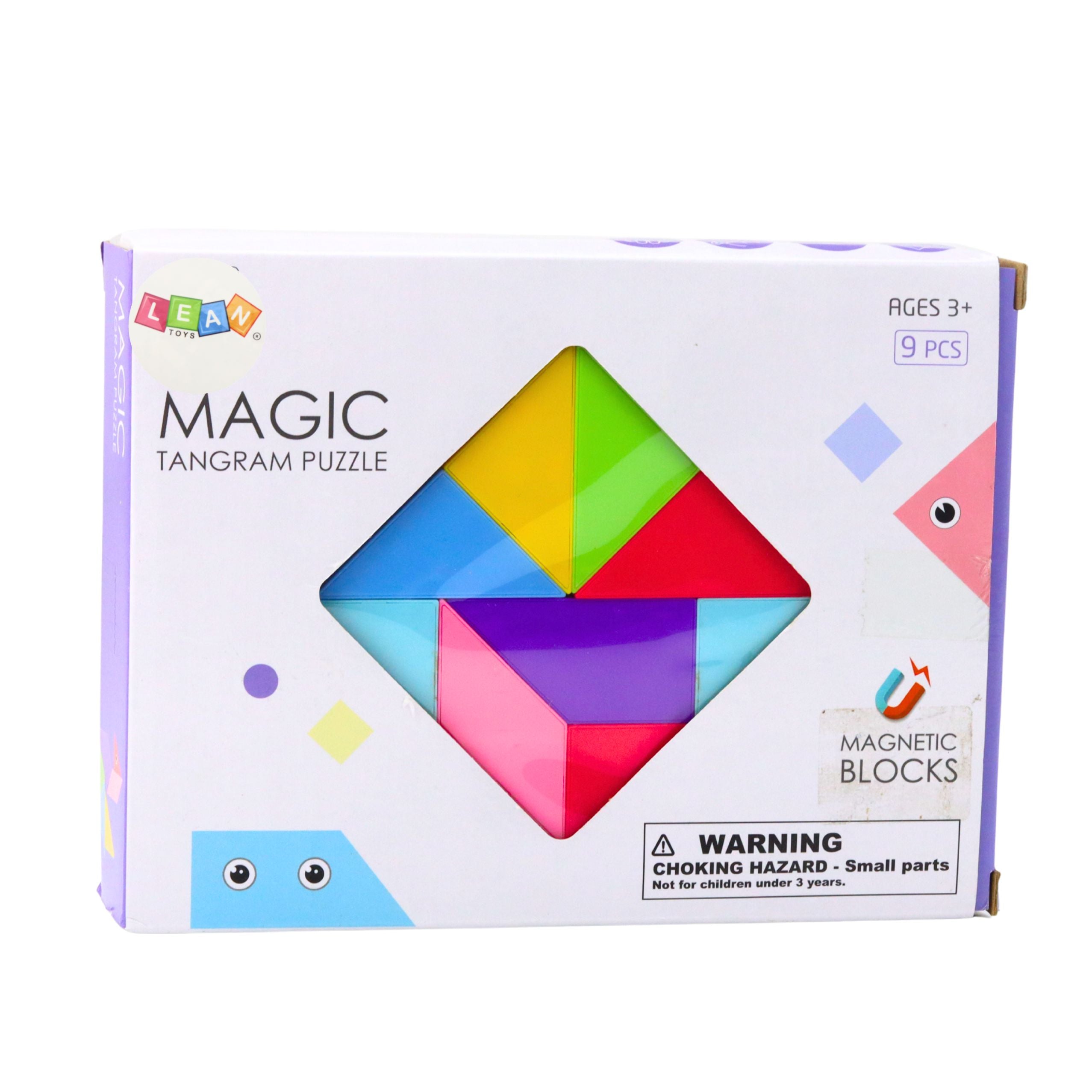 Magnetic Tangram Blocks Colorful Puzzle Stickers 9 Pcs.