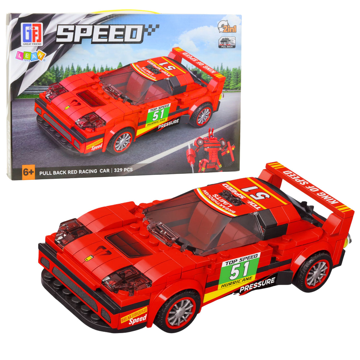 Construction Blocks Car Robot 2in1 Red Drive 329 Pcs.