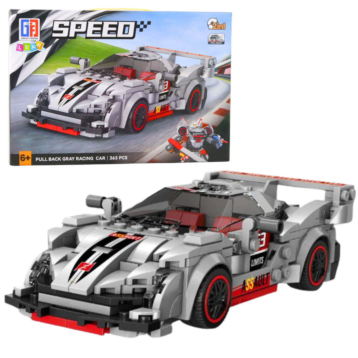 Construction Blocks Sports Car Robot 2in1 Gray 363 Pcs.