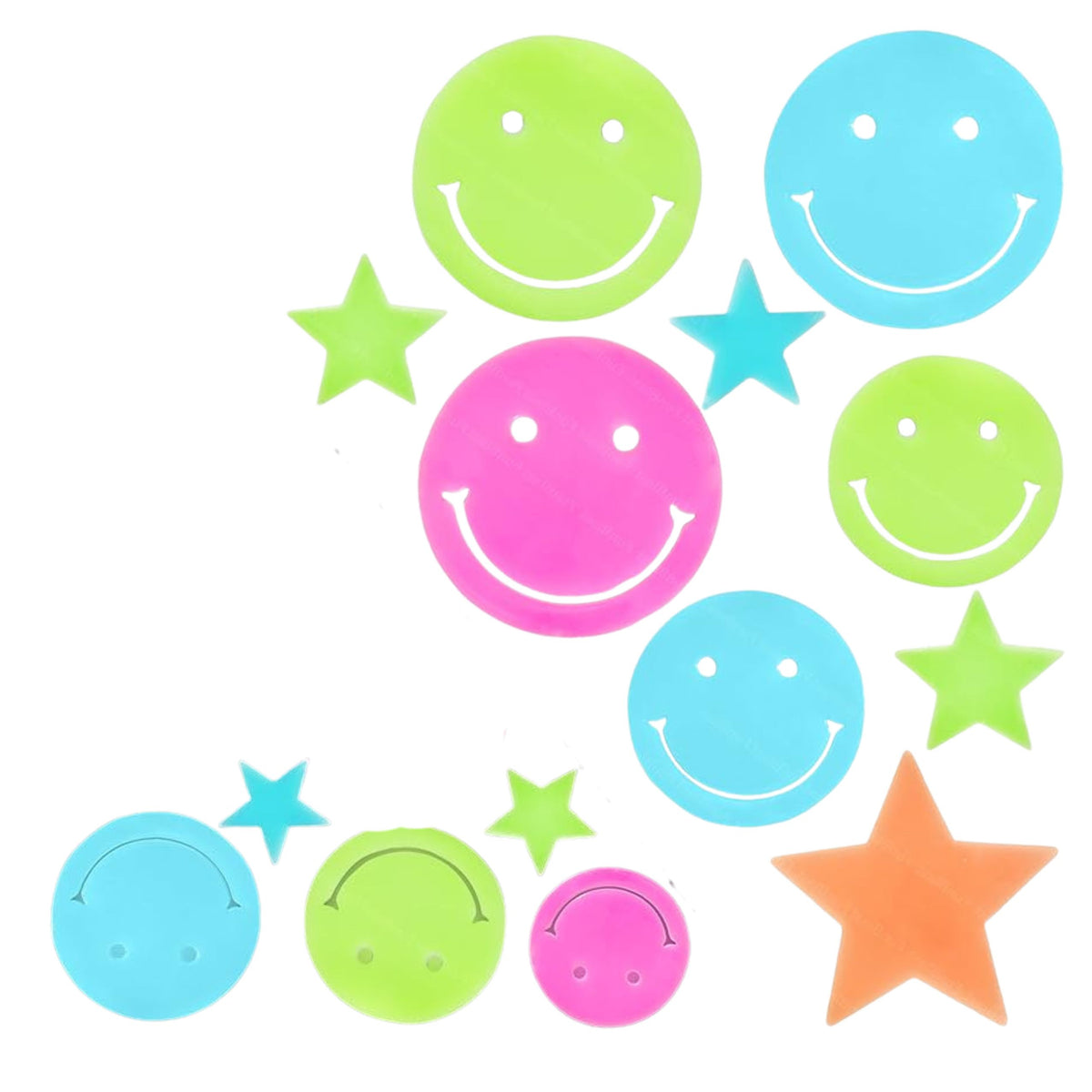 Fluorescent Luminous Wall Stickers Smiley Faces Stars Colorful 10 Pcs.