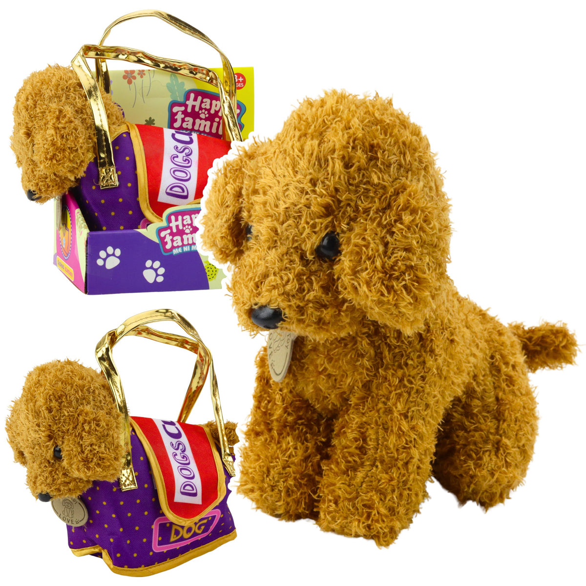 Perro Caniche En Bolsa De Velcro Peluche Marrón Claro