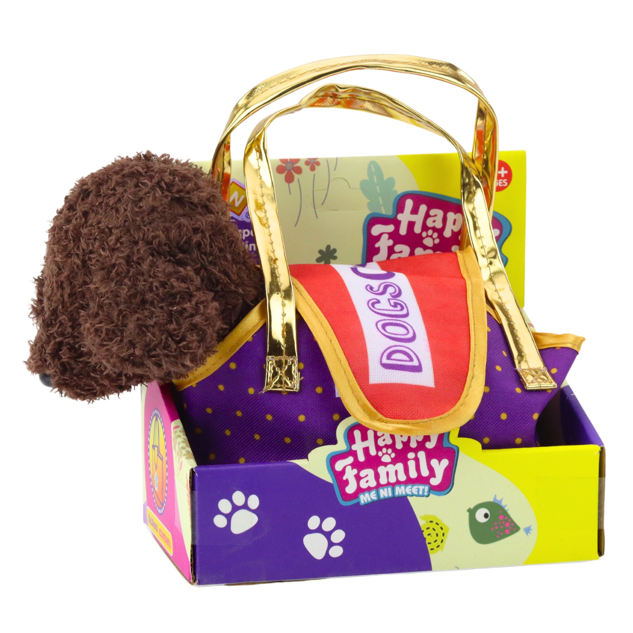 Poodle Dog In Velcro Bag Cuddly Toy Dark Brown