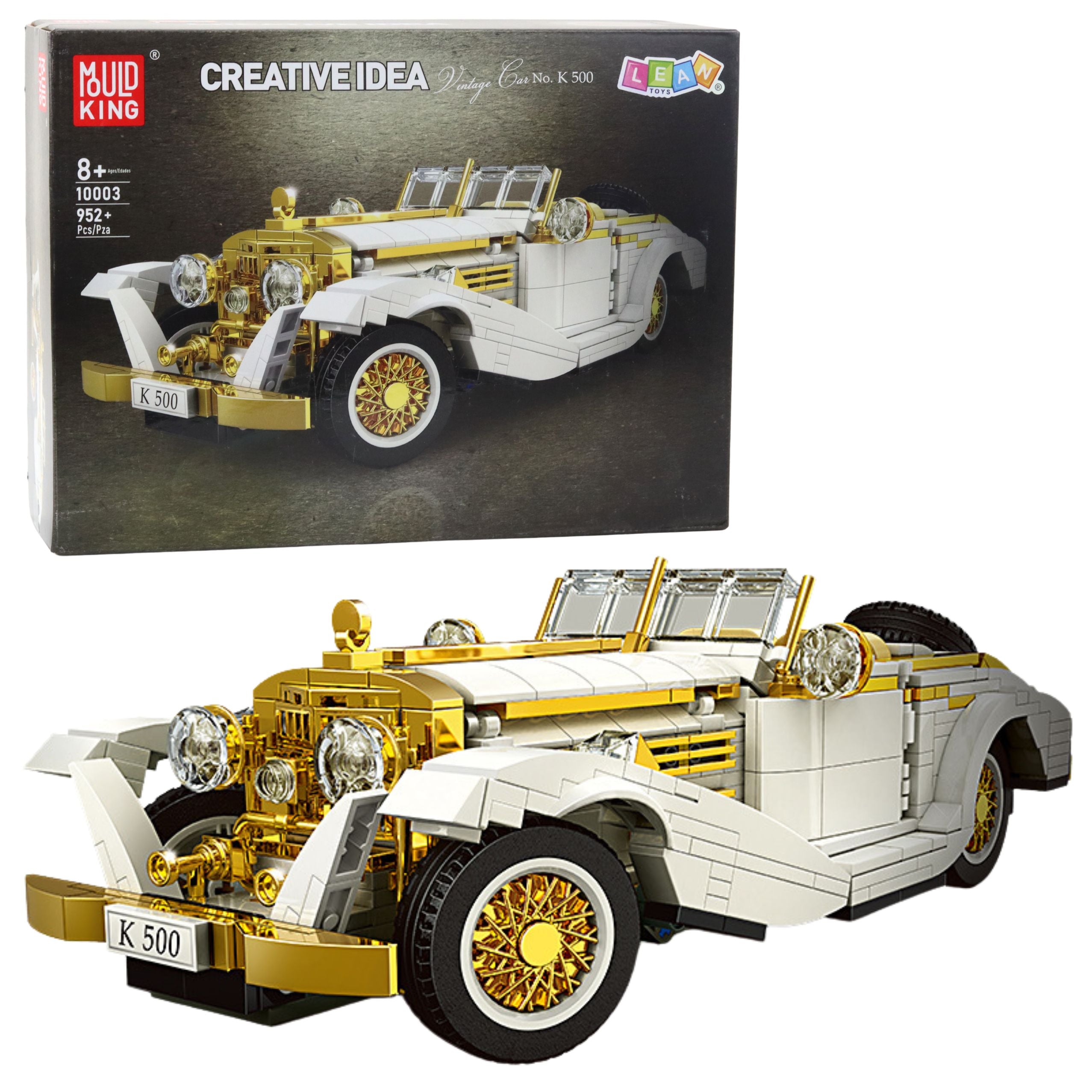 Construction Bricks Vintage Classic Car K500 White And Gold 952 Pcs.