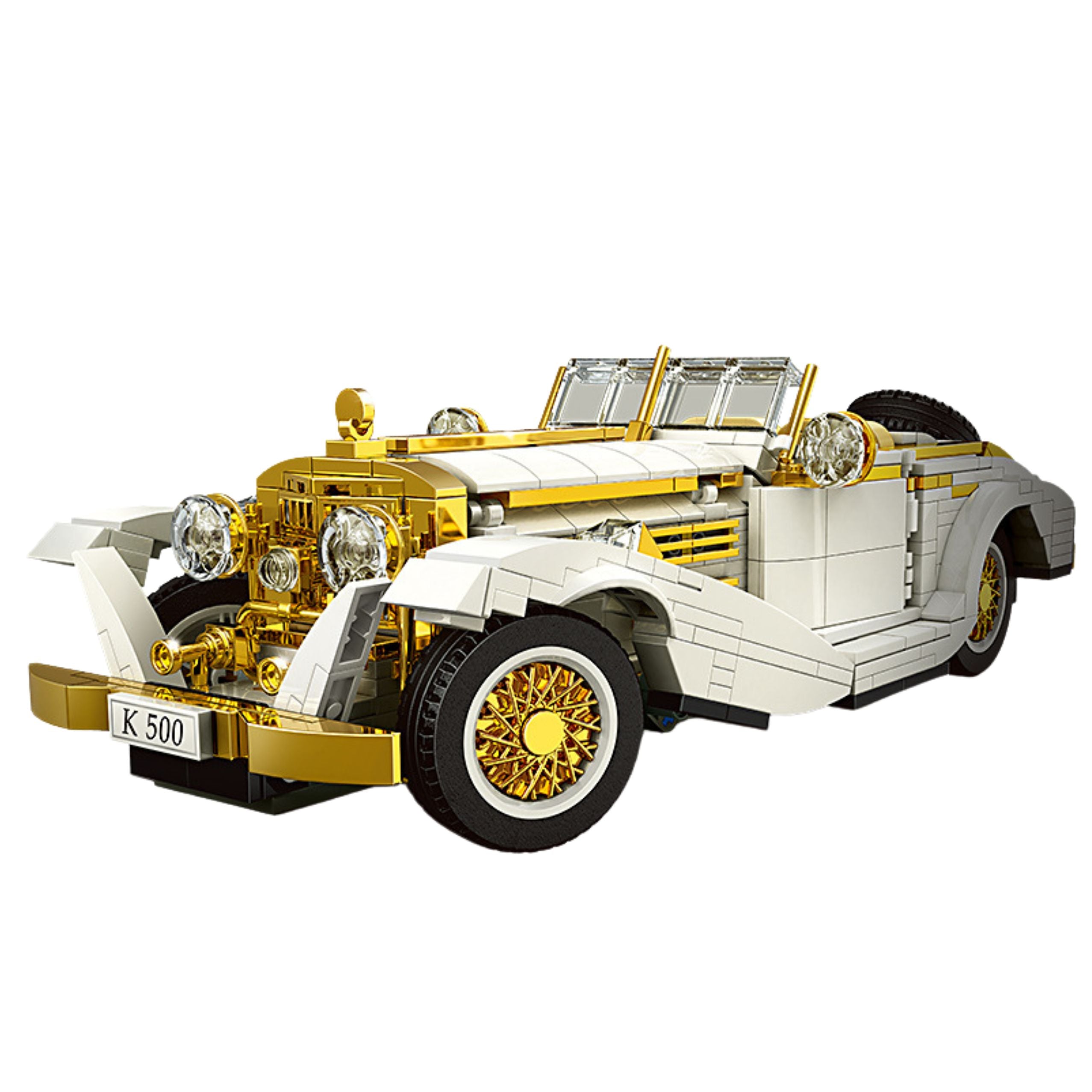 Construction Bricks Vintage Classic Car K500 White And Gold 952 Pcs.