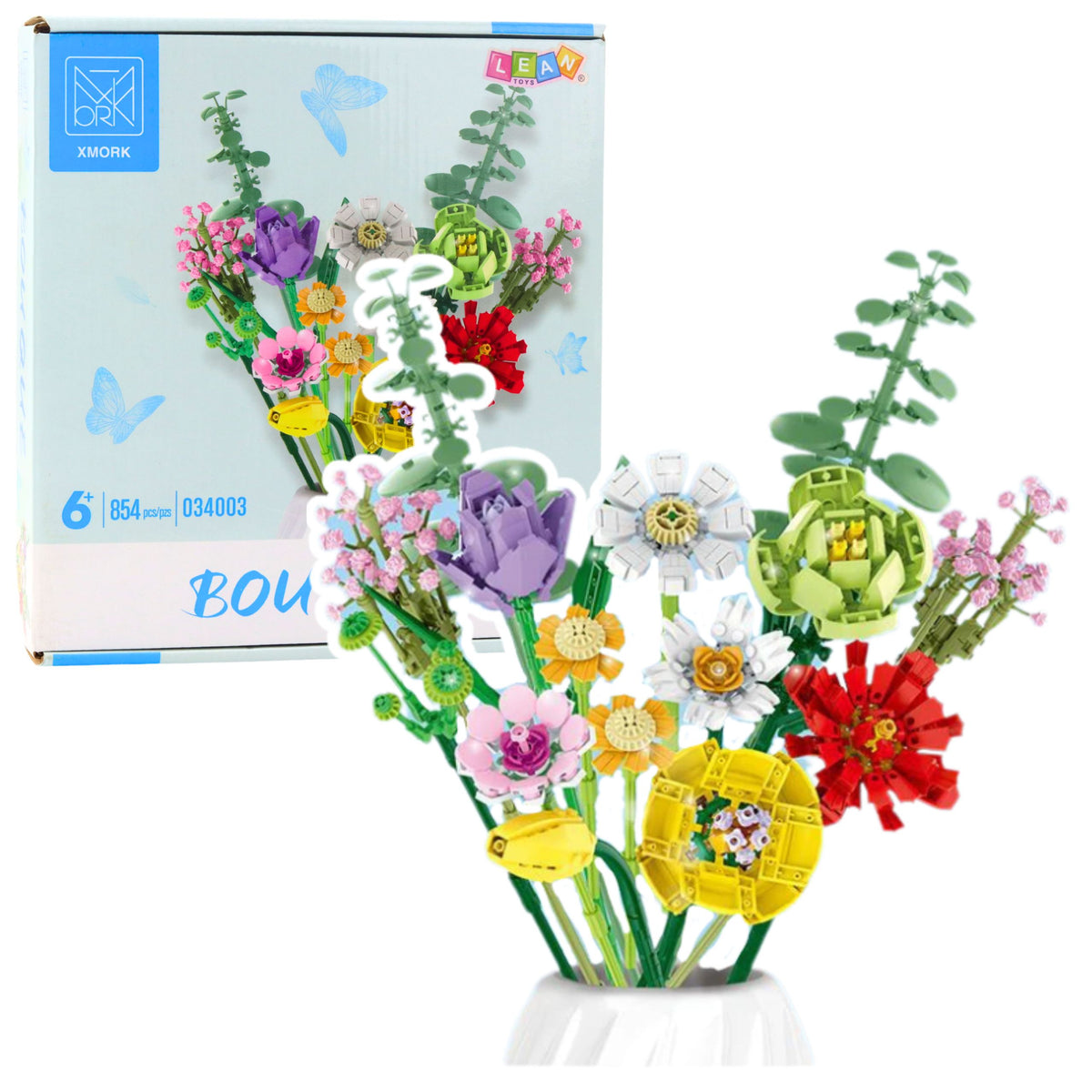 Construction Blocks Decorative Bouquet Of Colorful Flowers 854 Pcs.