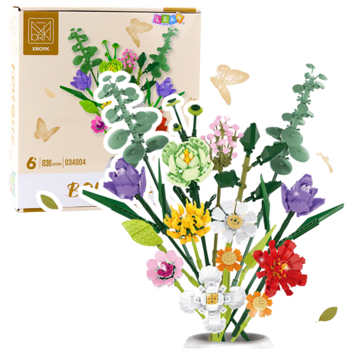 Construction Blocks Decorative Bouquet Of Colorful Flowers 836 Pcs.