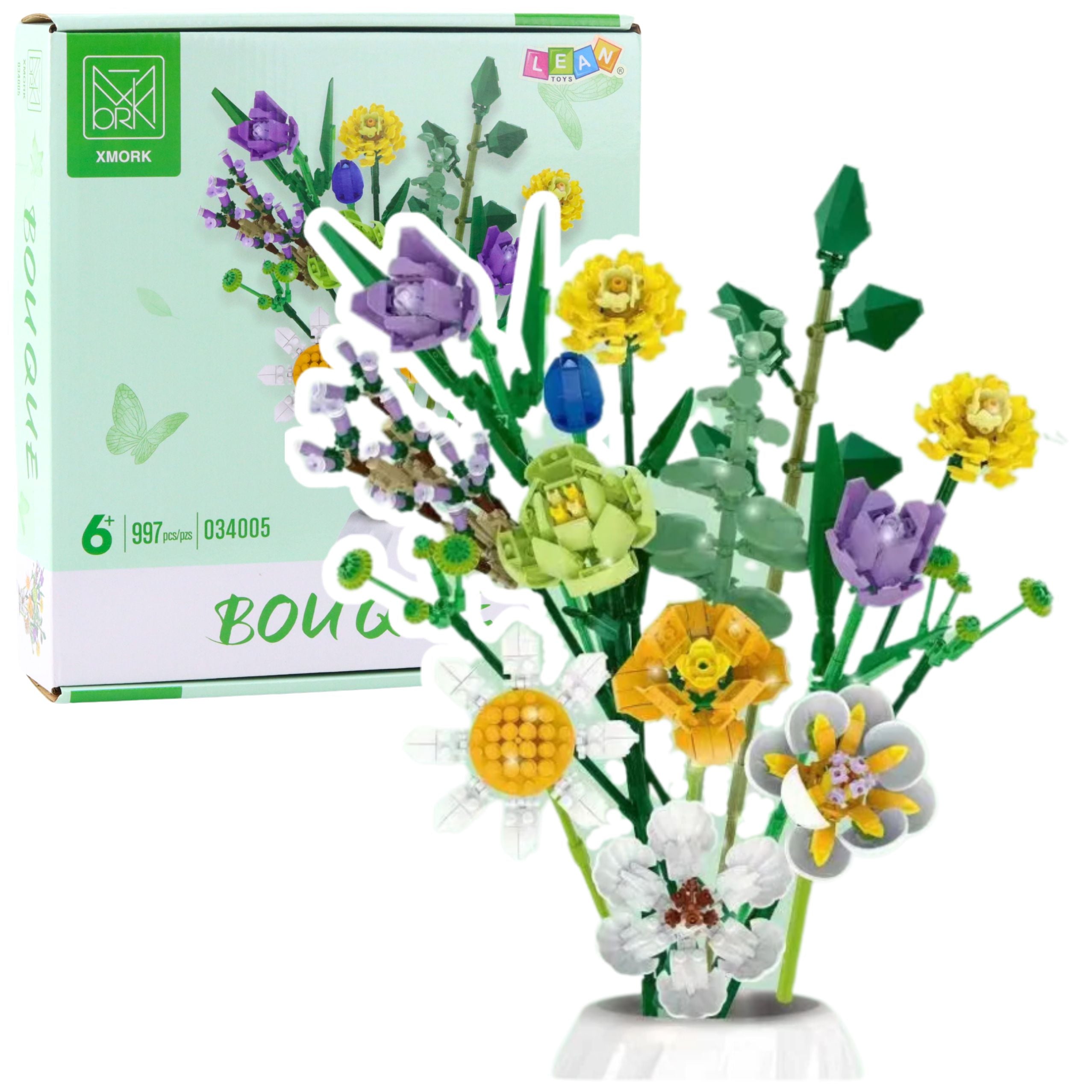 Construction Blocks Decorative Bouquet Of Colorful Flowers 997 Pcs.