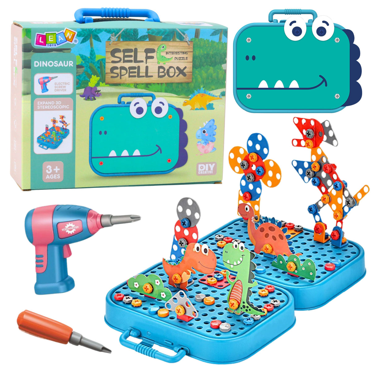 Diy Screwdriver Kit Suitcase Puzzle Dinosaurs Blocks Screwdriver 228 Pcs.