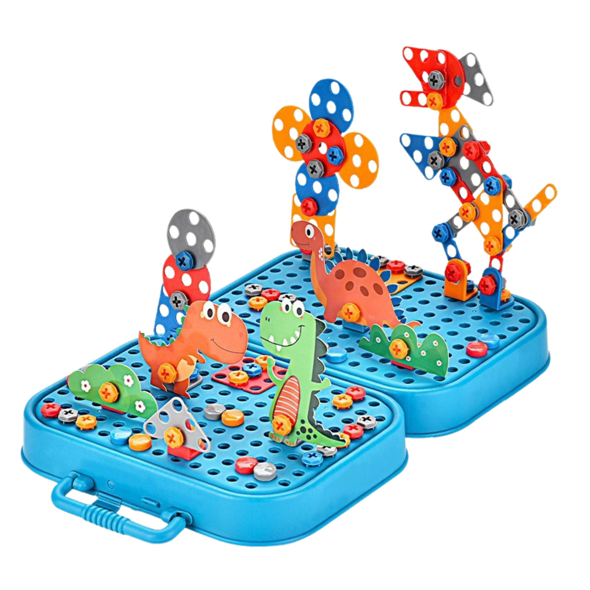 Diy Screwdriver Kit Suitcase Puzzle Dinosaurs Blocks Screwdriver 228 Pcs.