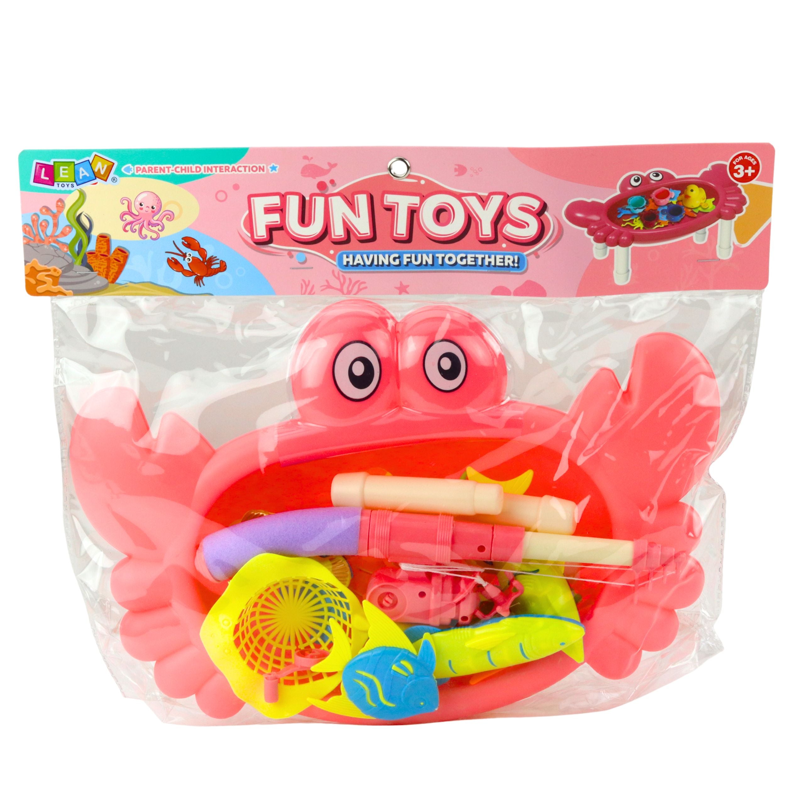 Fishing Set: Crab Table 10 Fish Fishing Rod Strainer Pink