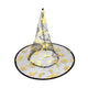 Sombrero de bruja infantil con decoración dorada.