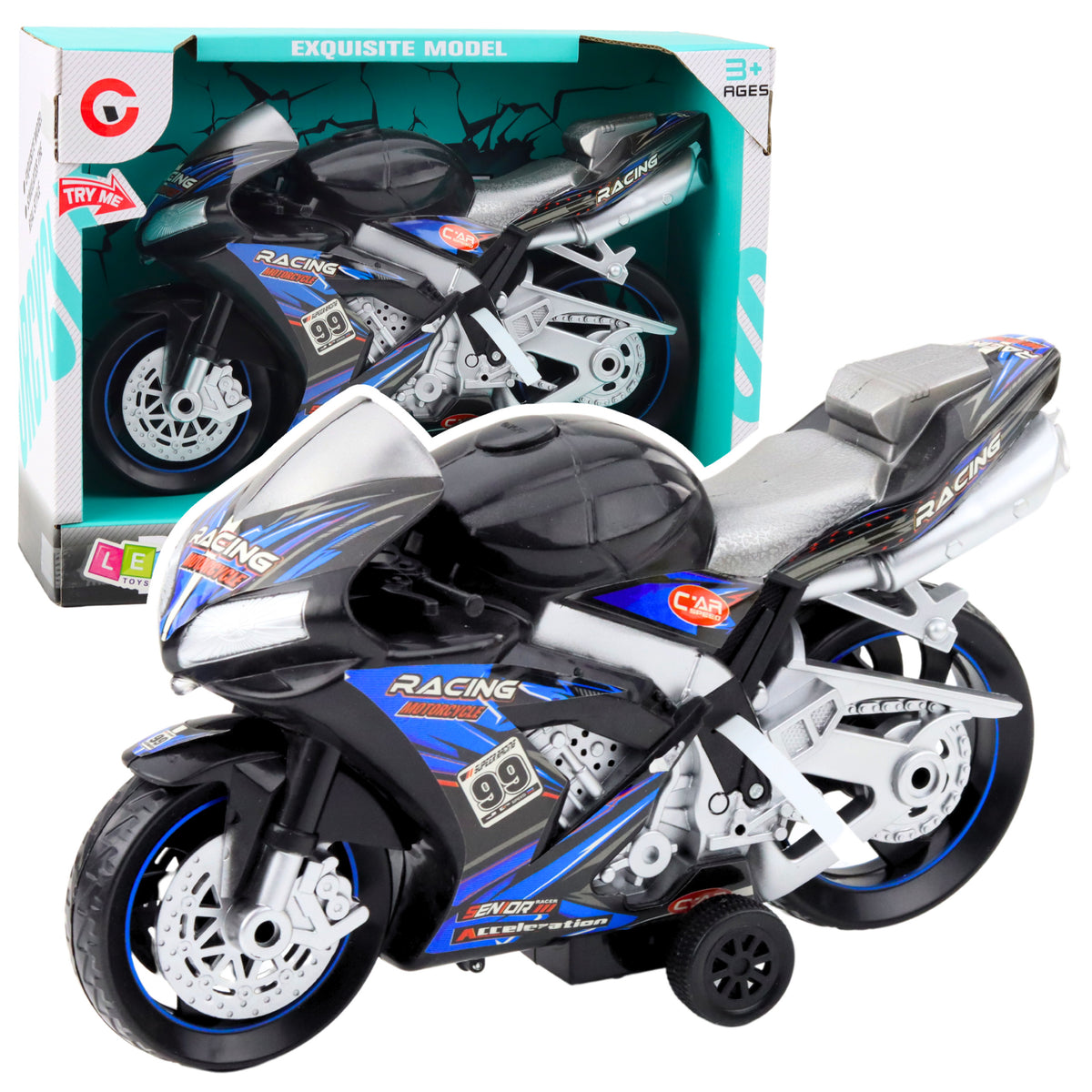 Racing Bike Racer Drive Lights Sounds Black Blue