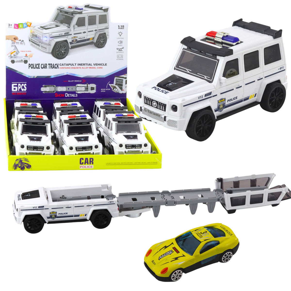 Police Off-road Car With Friction Drive Opening Track White