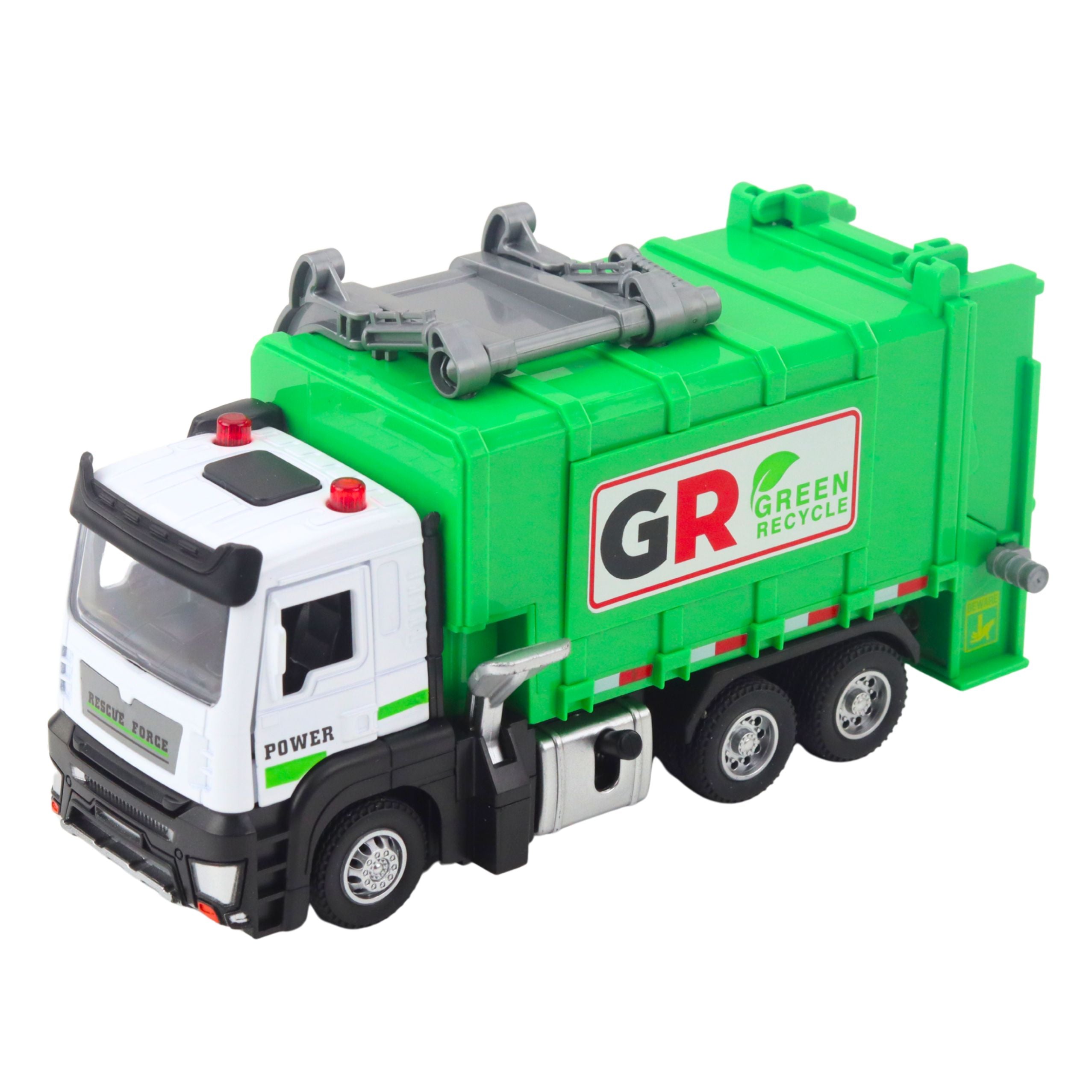 Garbage Truck With Motor 4 Garbage Bins Lights Sounds Green