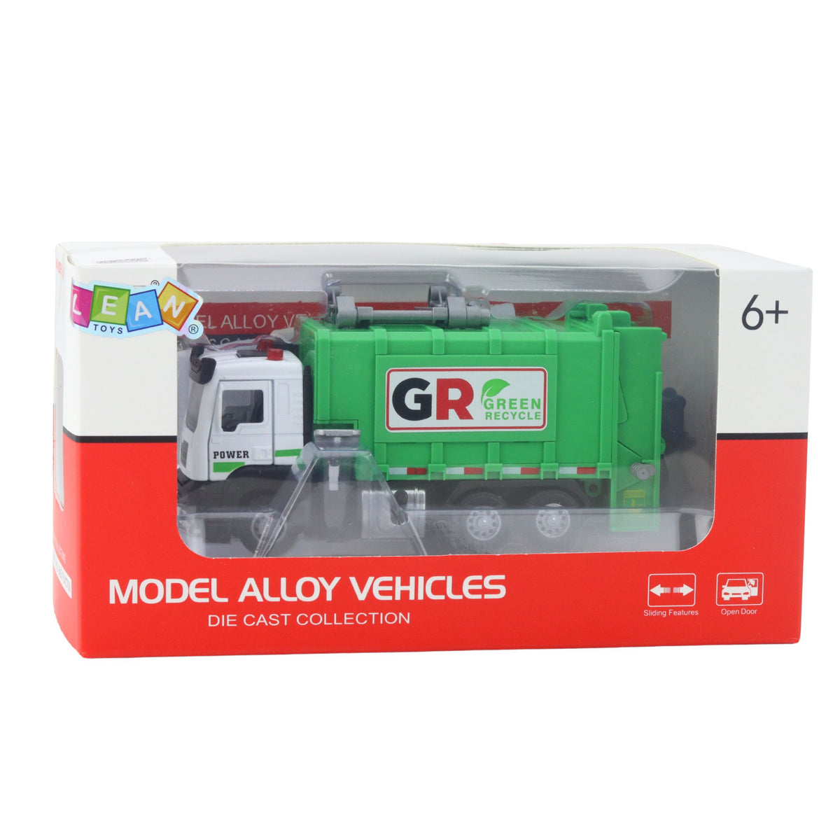Garbage Truck With Motor 4 Garbage Bins Lights Sounds Green
