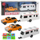 Set Of Metal Car With Camper Trailer Orange
