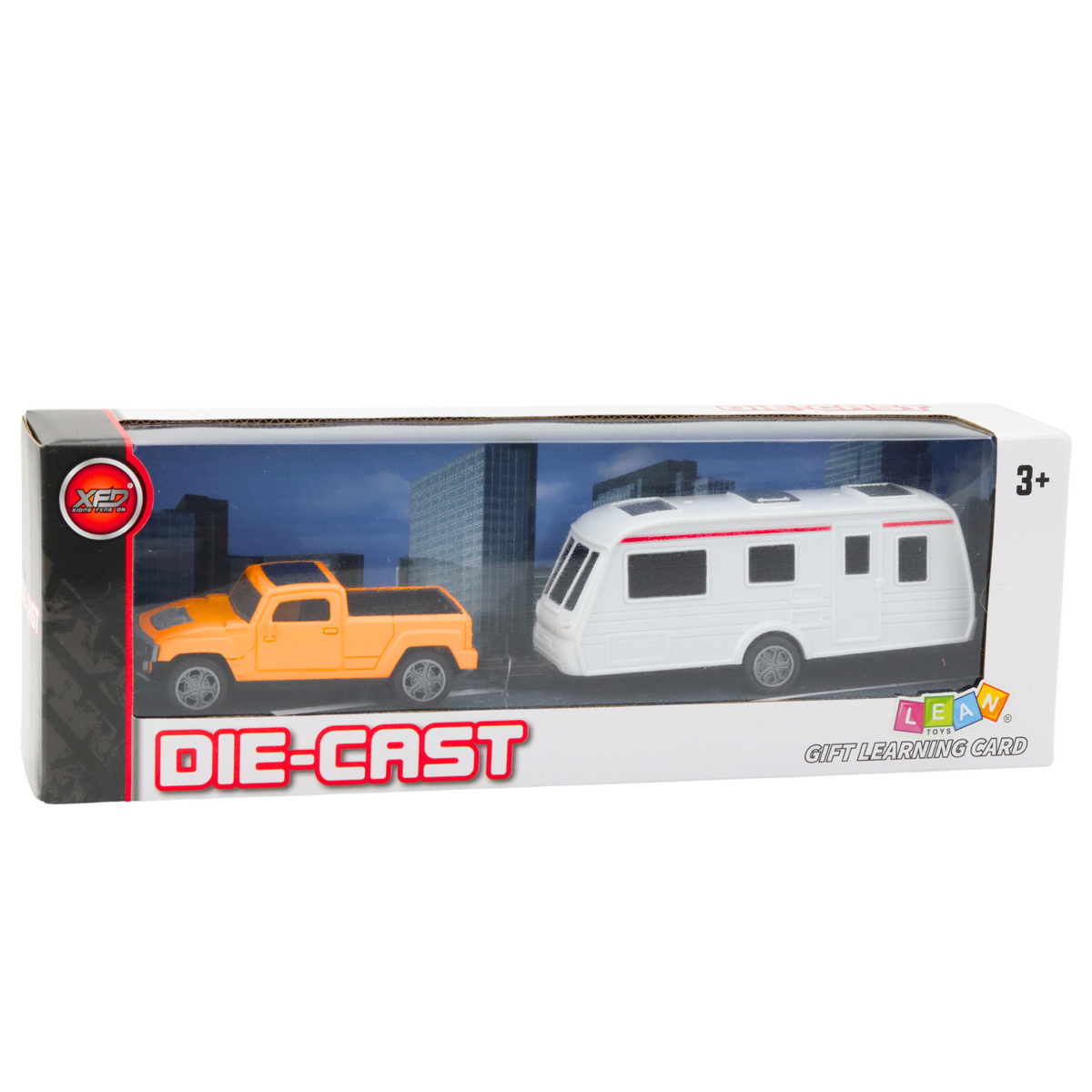 Set Of Metal Car With Camper Trailer Orange