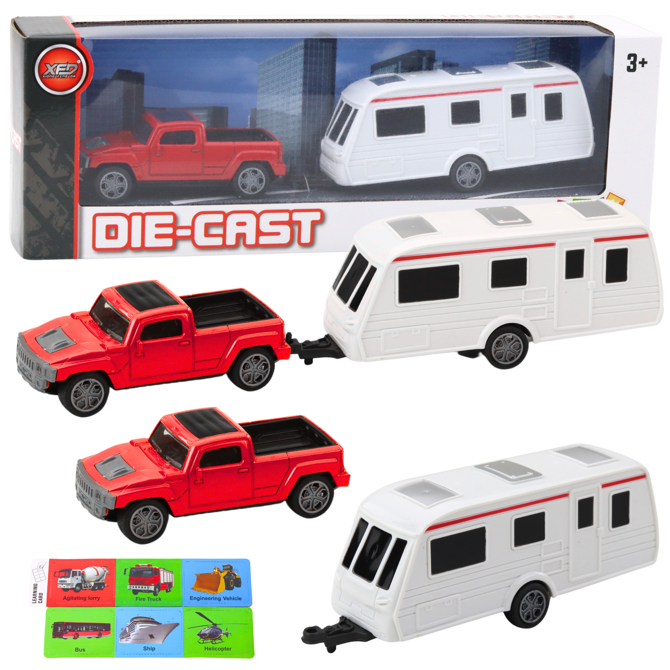 Set Of Metal Car With Camper Trailer Red