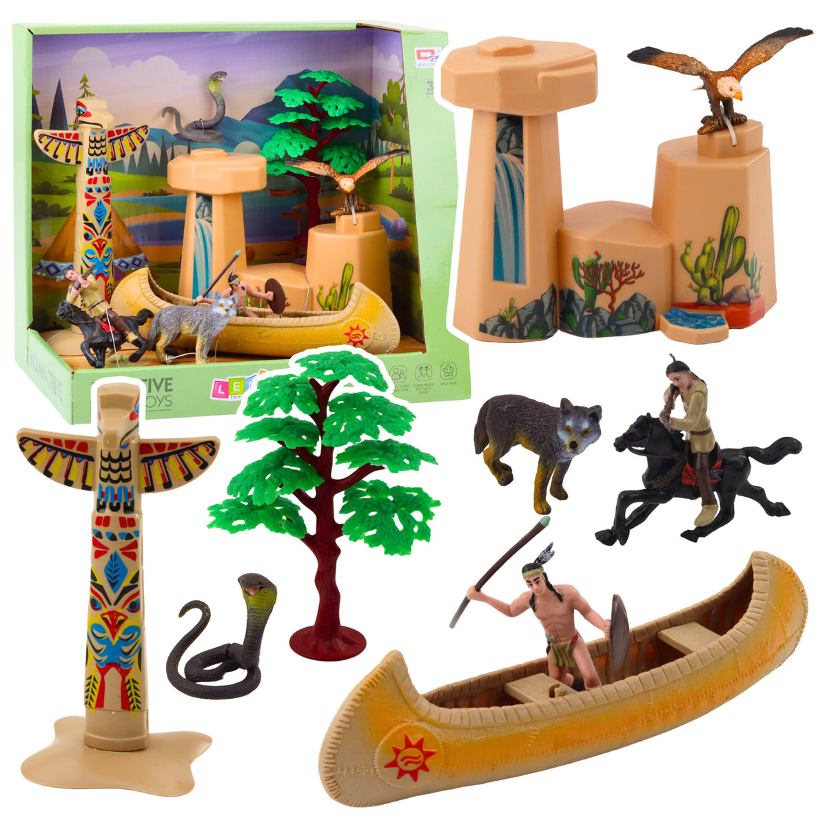 Set Of Indian Figures Village Indians Kayak Totem
