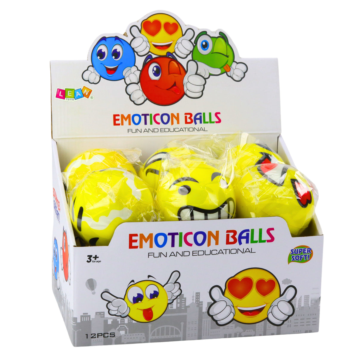 Knetender Springball aus Schaumstoff, Emoticon, Gelb, 10 cm