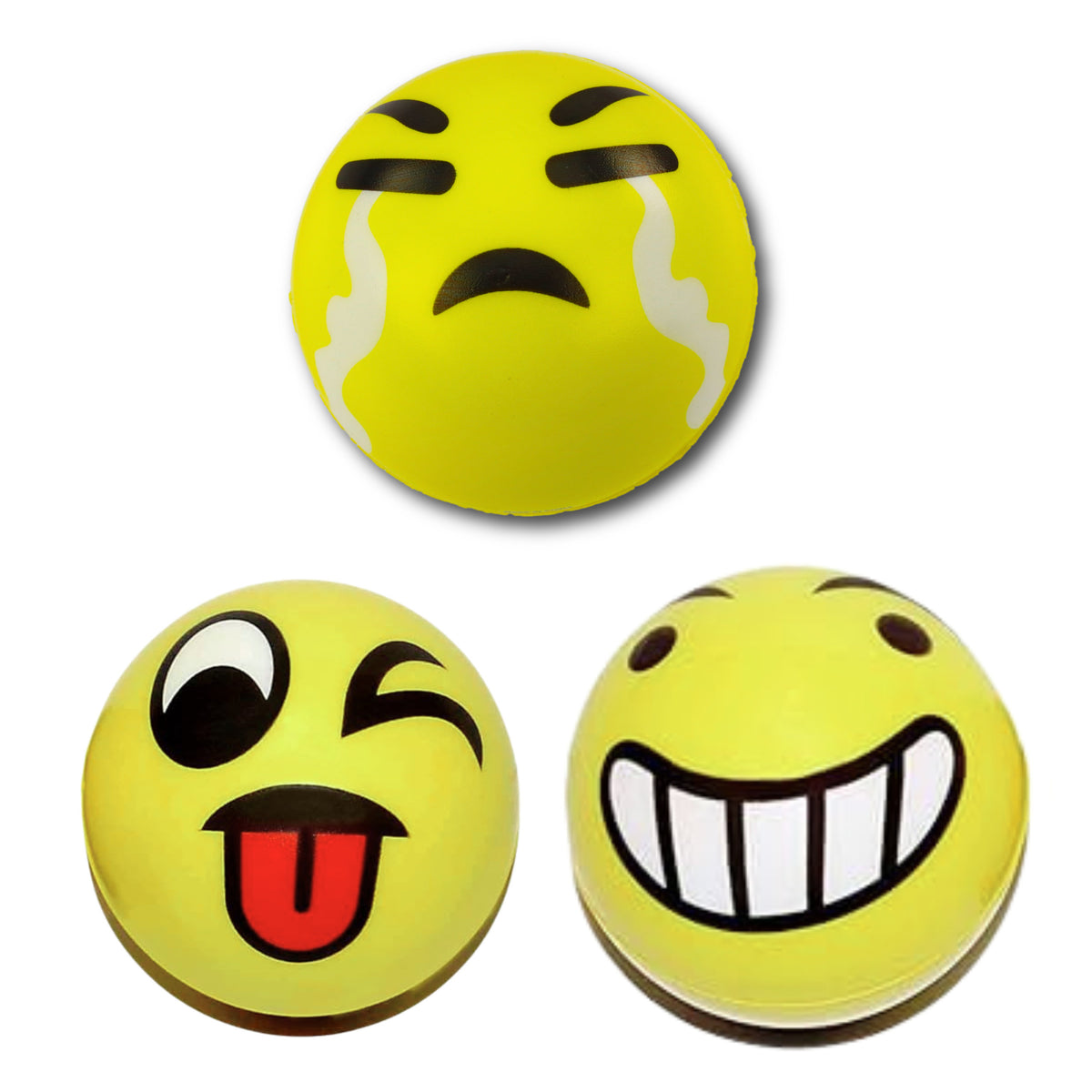 Knetender Springball aus Schaumstoff, Emoticon, Gelb, 10 cm