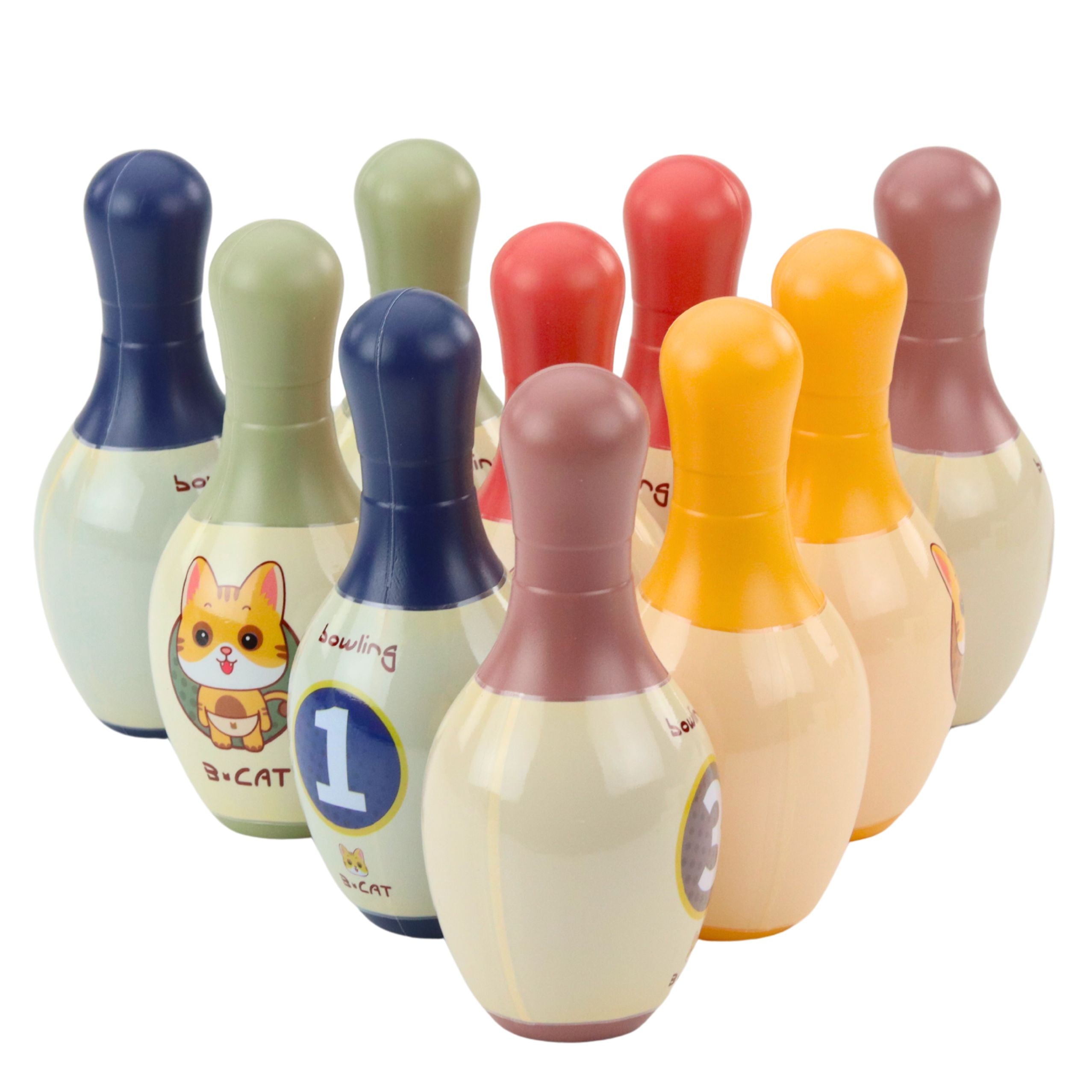 Bowling Set With Cats For Kids 10 Bowling Pins 2 Colored Balls