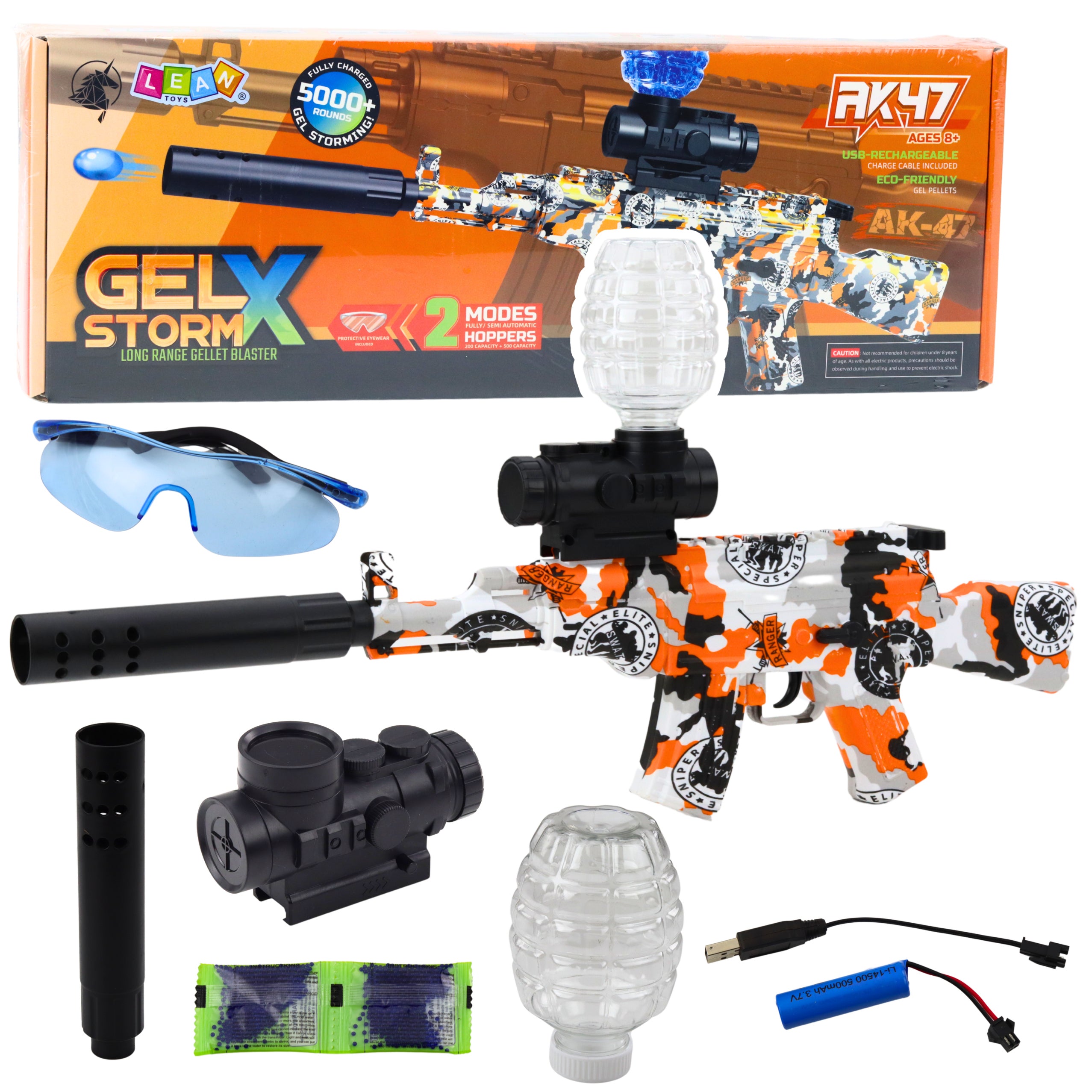 Ak47 Rifle For Water Balls Hydrogel Graffiti Orange