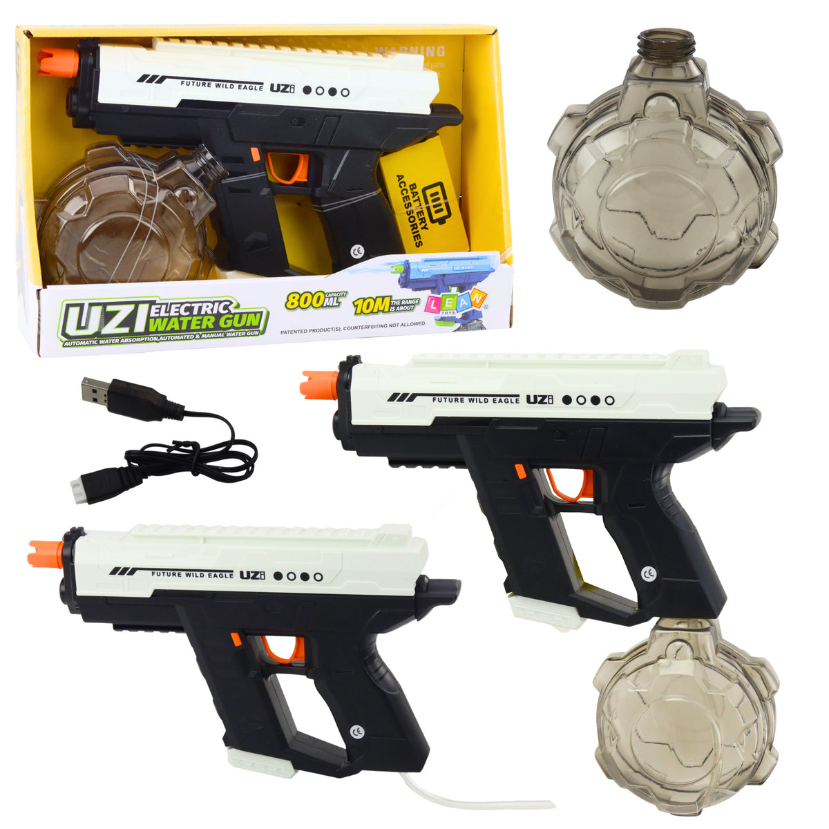 Elektryczny pistolet na wodę automatyczny 10m czarny biały 800ml