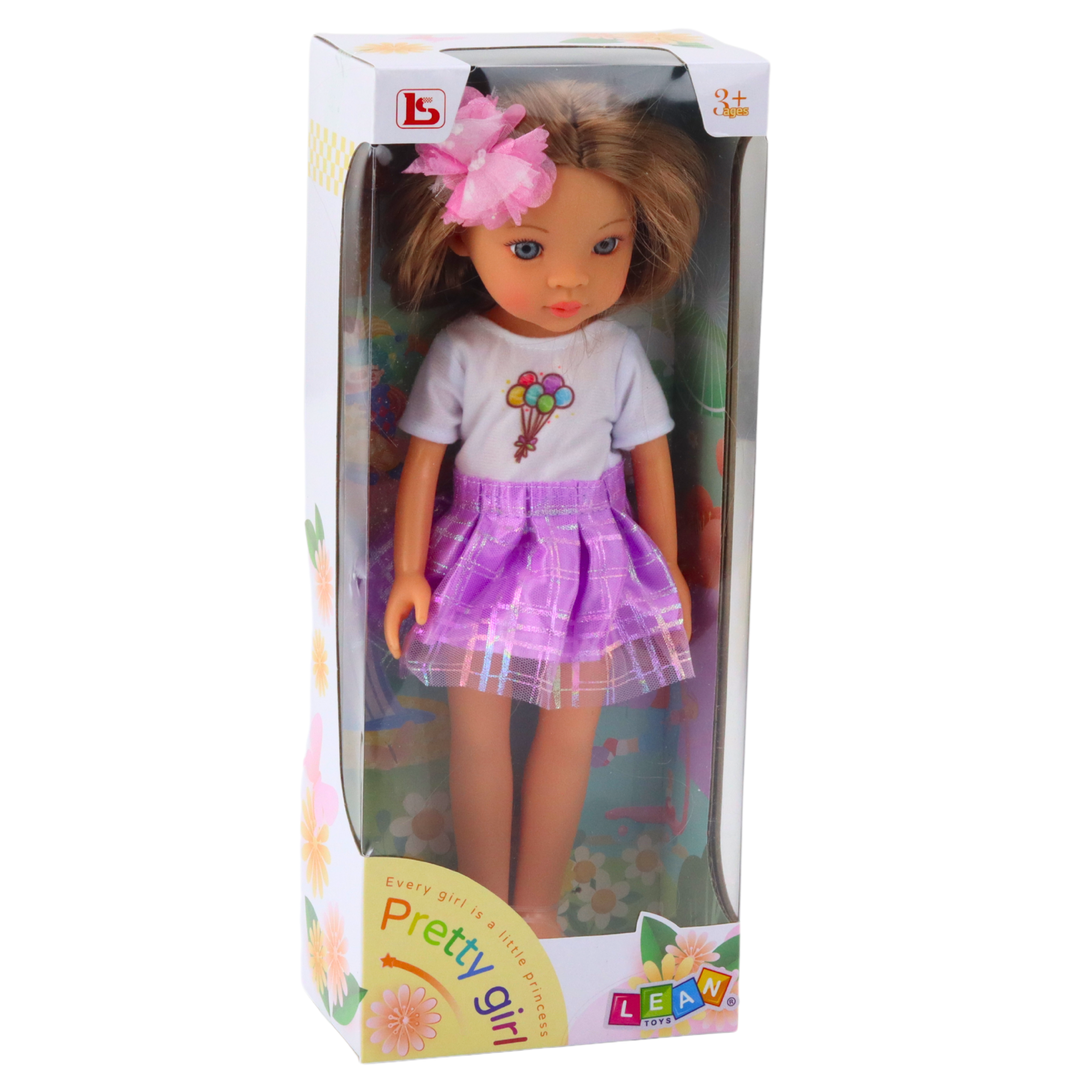 Doll In Purple Dress Long Brown Hair Flower Clip