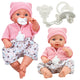 Boneca infantil chapéu suéter chupeta sons