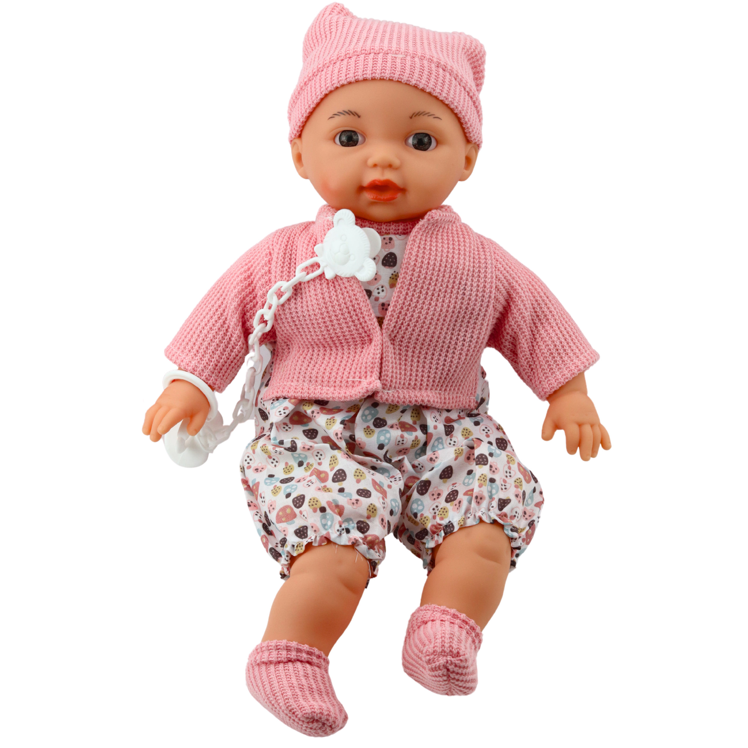 Baby Doll Sweater Hat Pacifier Chain Pink 40cm
