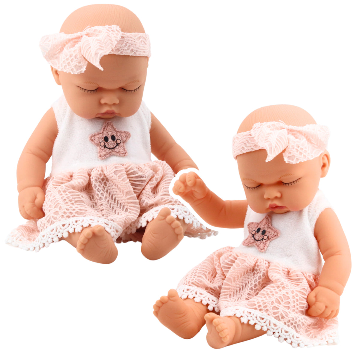 Sleeping Baby Doll Pink Lace Dress With Star Headband