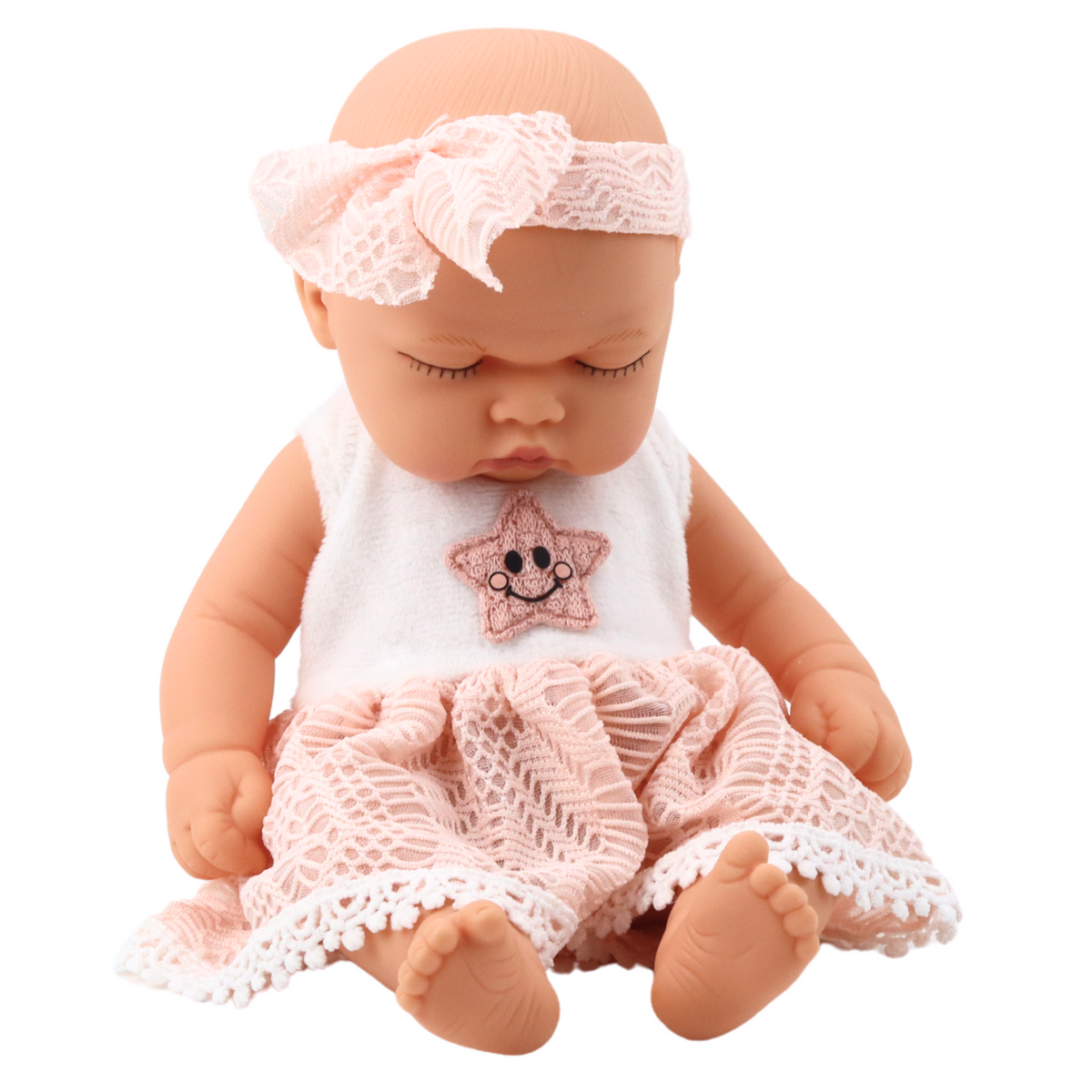 Sleeping Baby Doll Pink Lace Dress With Star Headband