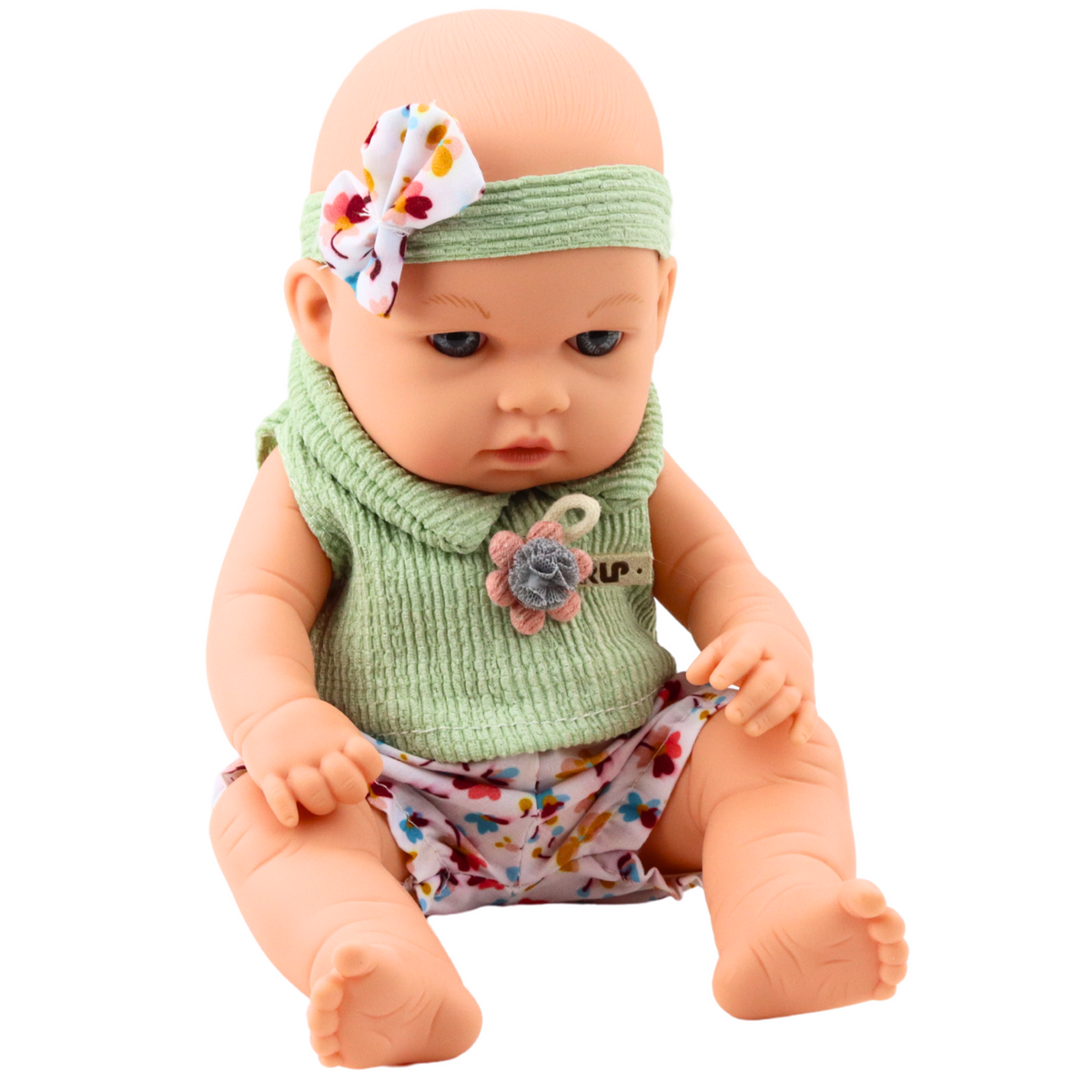 Baby Doll Green Floral Dress Headband With Bow