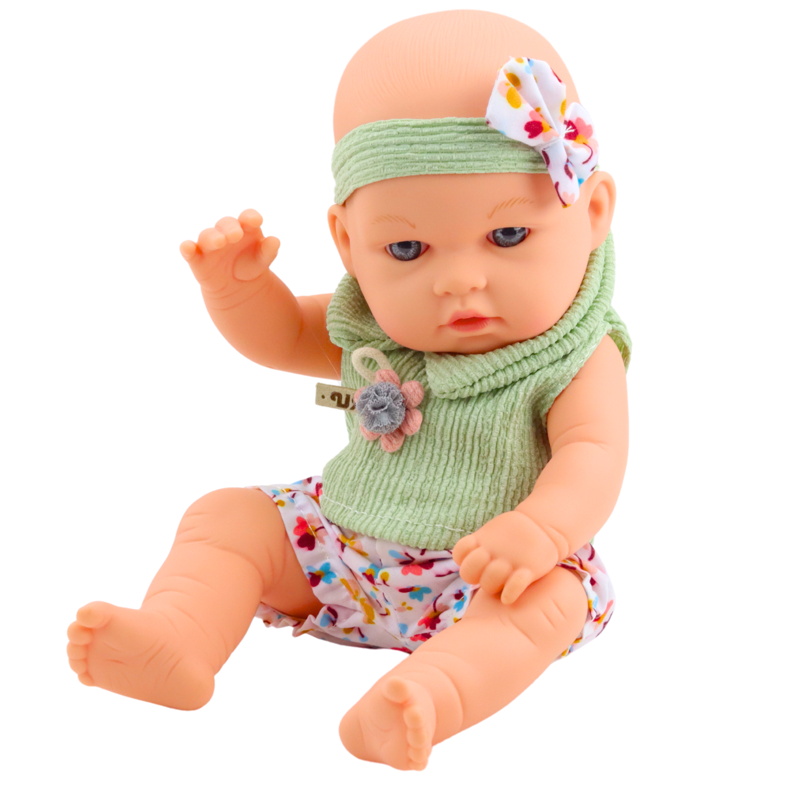 Baby Doll Green Floral Dress Headband With Bow