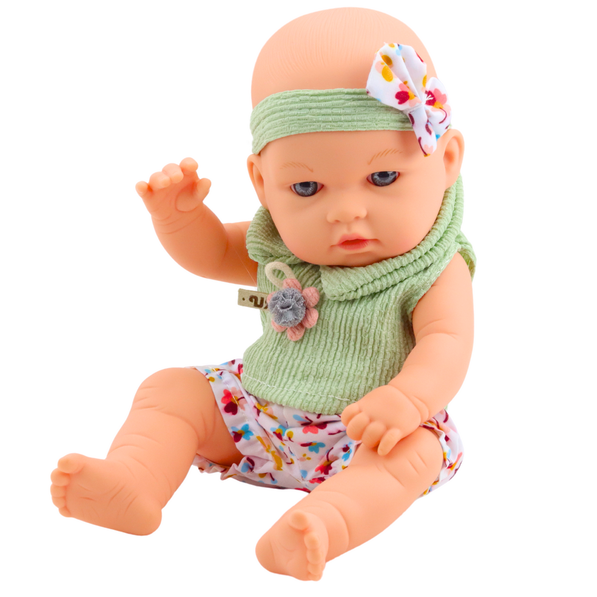 Baby Doll Green Floral Dress Headband With Bow