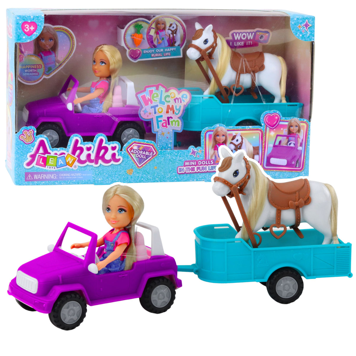 Ankiki Doll Set Convertible Car With Trailer And Horse