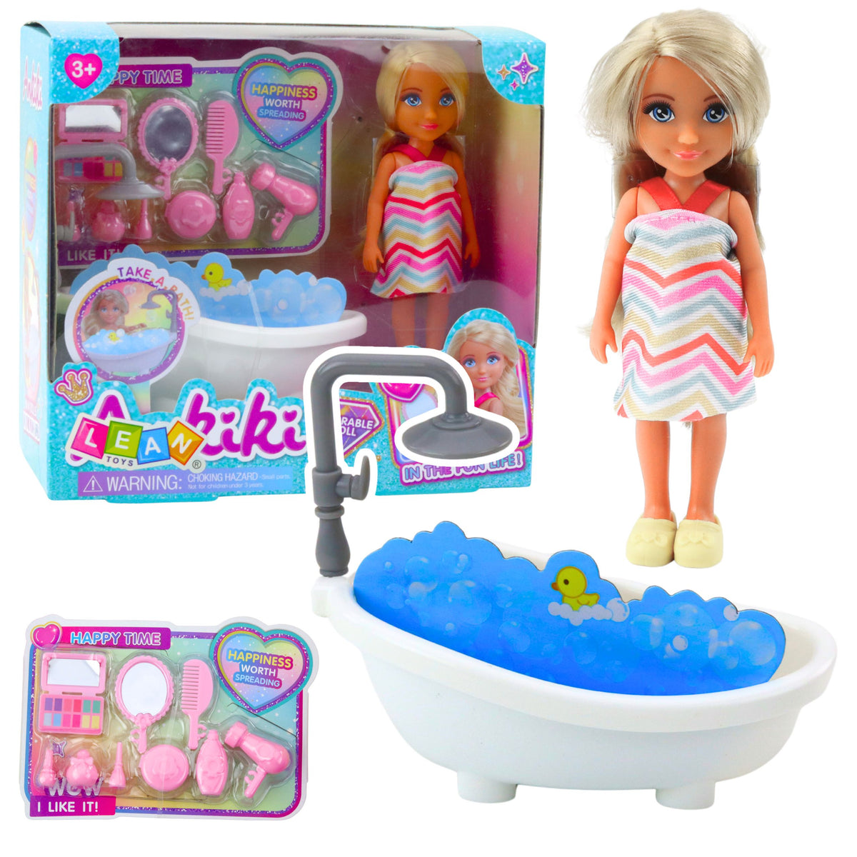 Ankiki Mini Doll Set With Bathtub And Care Accessories