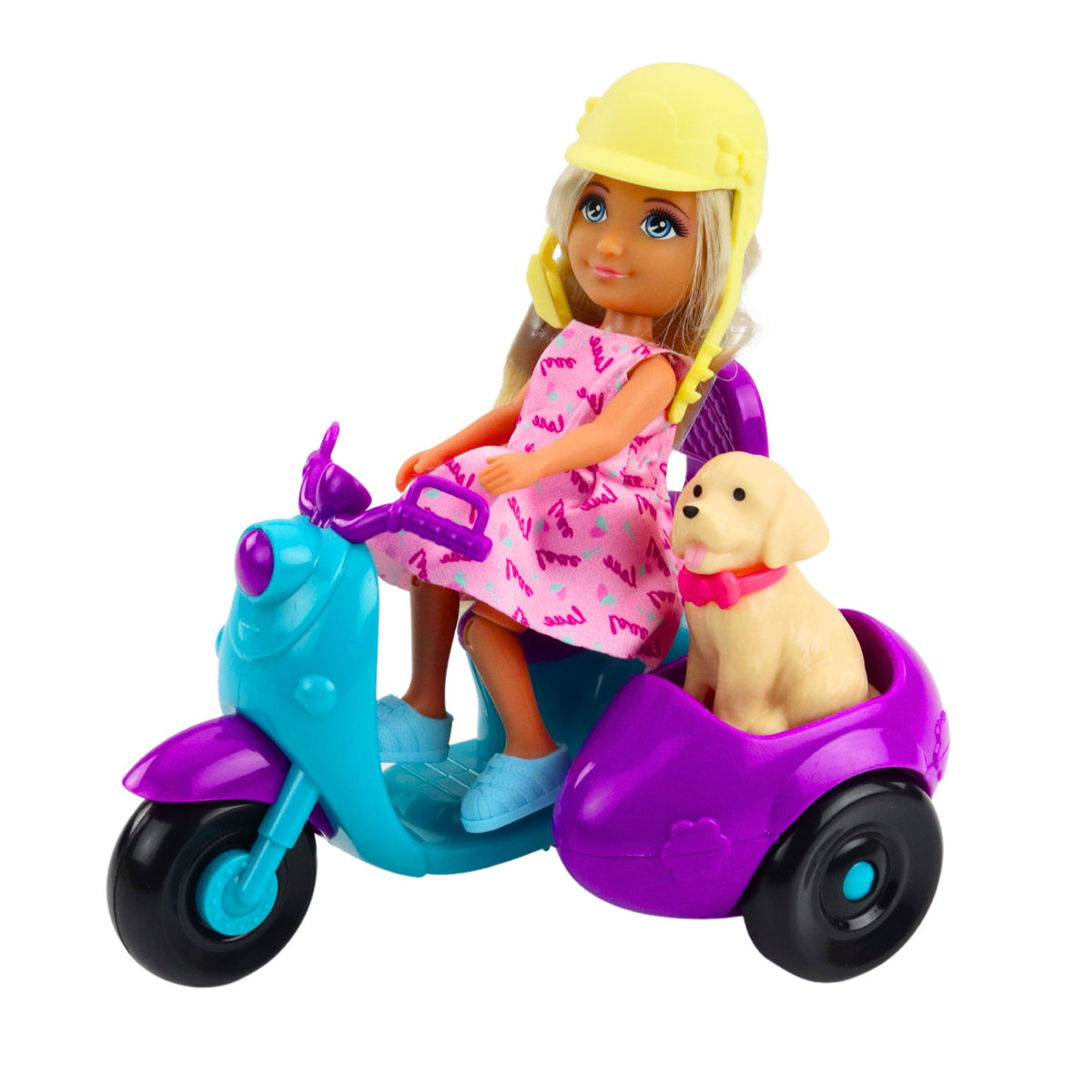 Ankiki Mini Doll On A Three-wheeled Scooter Dog Set