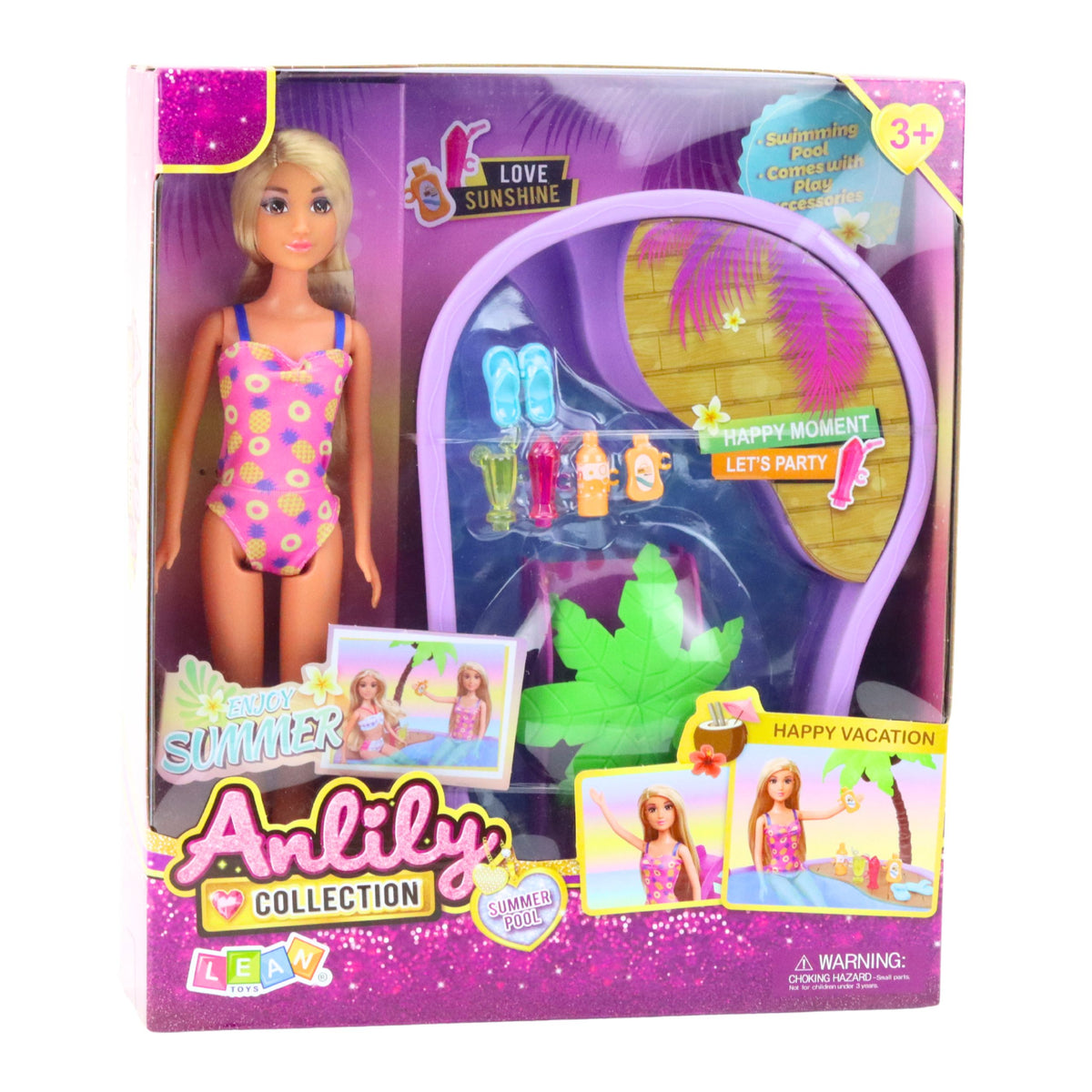 Anlily Doll Set On The Beach Pool Palm Tree Accessories 8 Pcs.