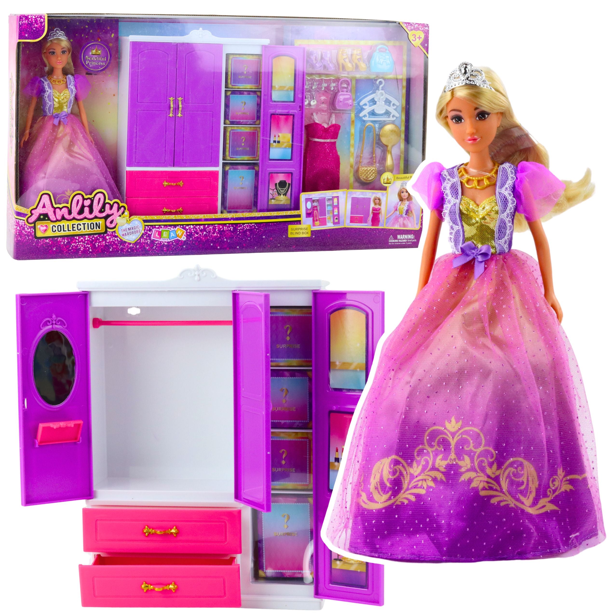 Anlily Doll Wardrobe With Shelves Drawers Dressing Room Accessories 24 Pcs.